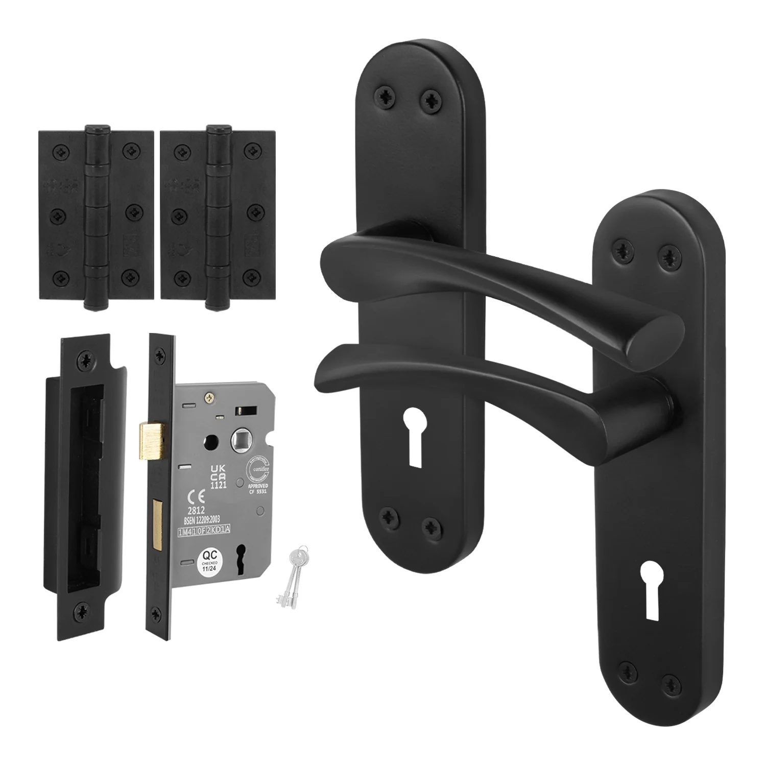 Nola Matt Black Lever on Backplate Door Handle Pack - 80mm Sashlock