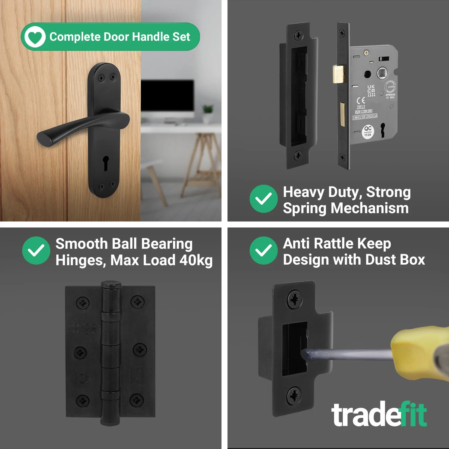 Nola Matt Black Lever on Backplate Door Handle Pack - 80mm Sashlock - Image 5
