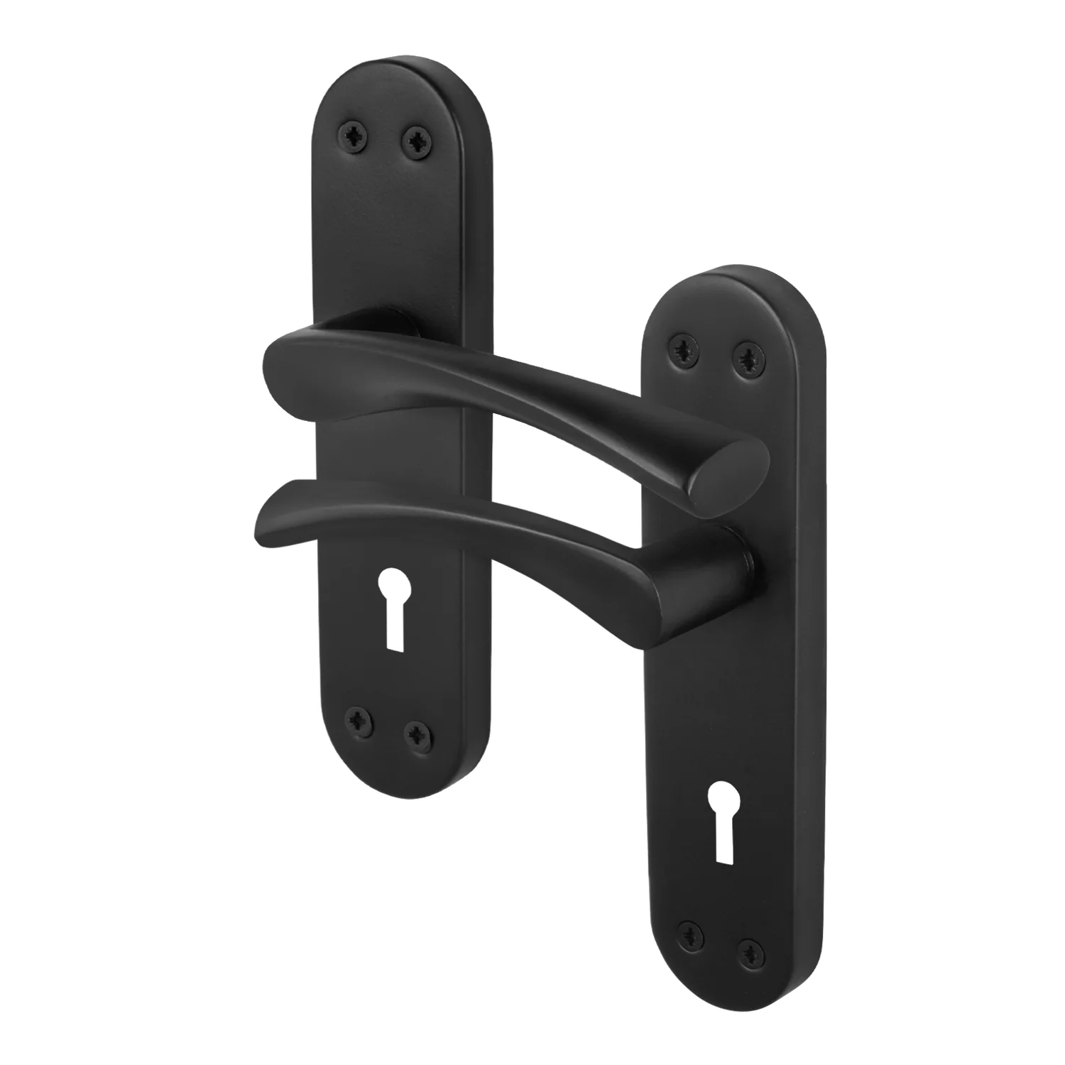 Nola Matt Black Lever on Backplate Door Handle - Keyhole