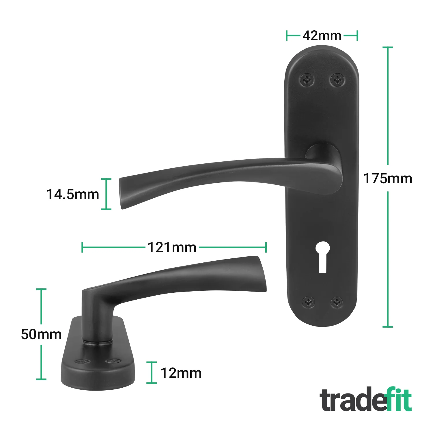 Nola Matt Black Lever on Backplate Door Handle - Keyhole - Image 2