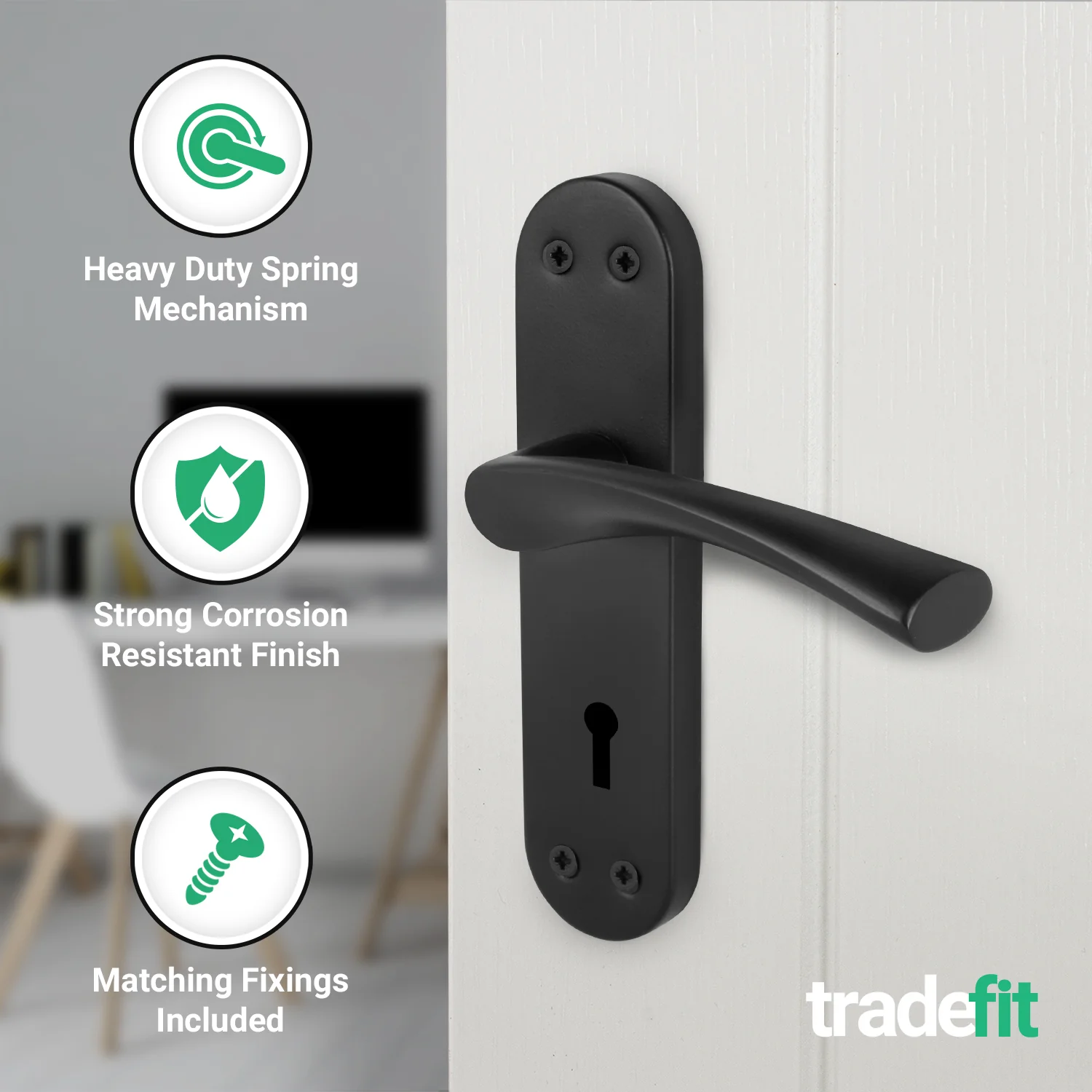Nola Matt Black Lever on Backplate Door Handle - Keyhole - Image 3