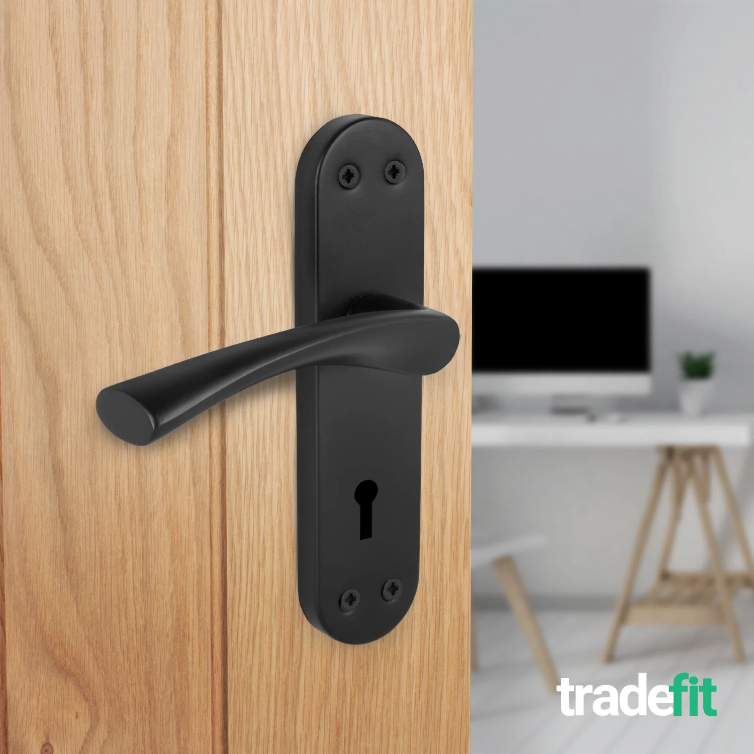 Nola Matt Black Lever on Backplate Door Handle - Keyhole - Image 4