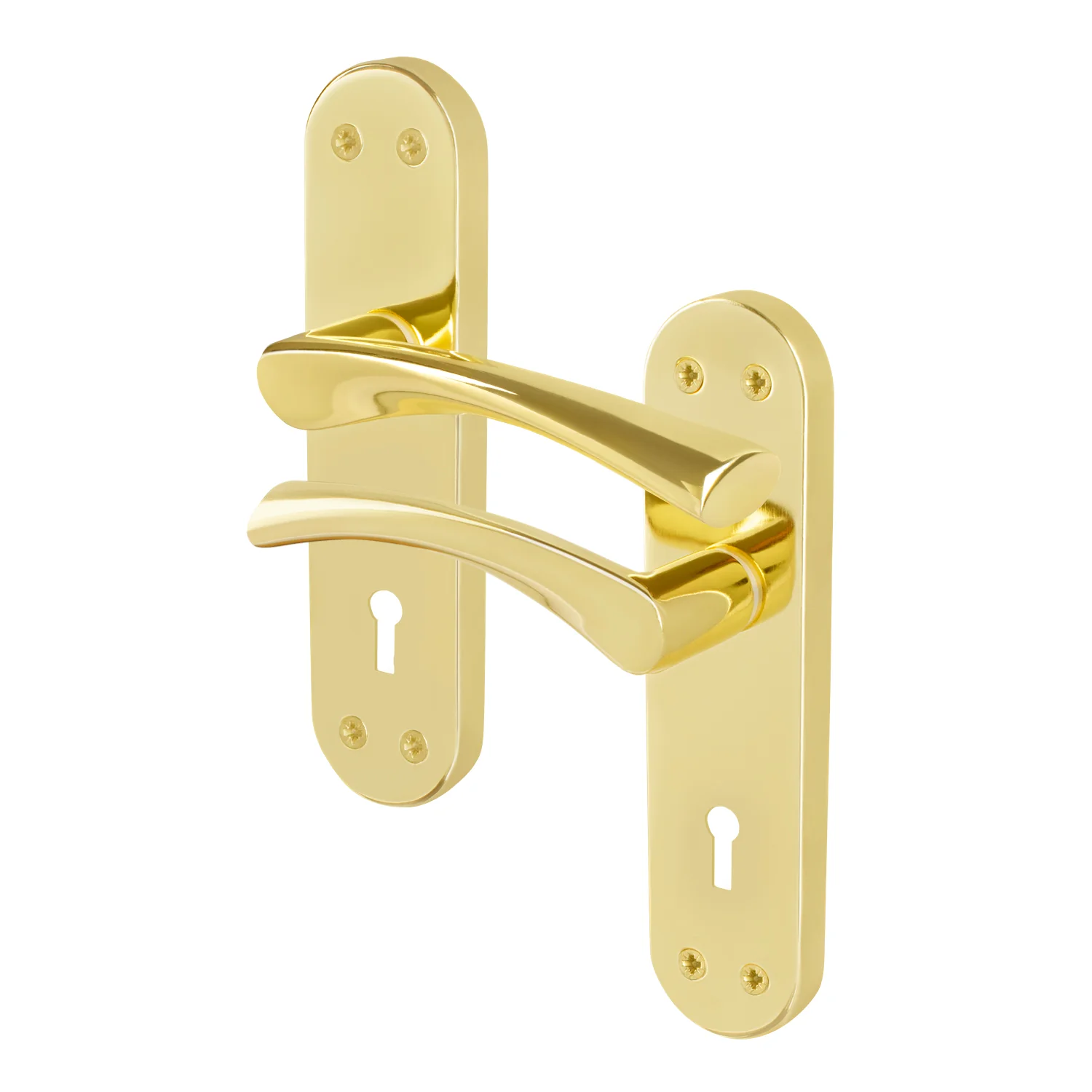 Nola Brass Plated Lever Lock Door Handles - Keyhole