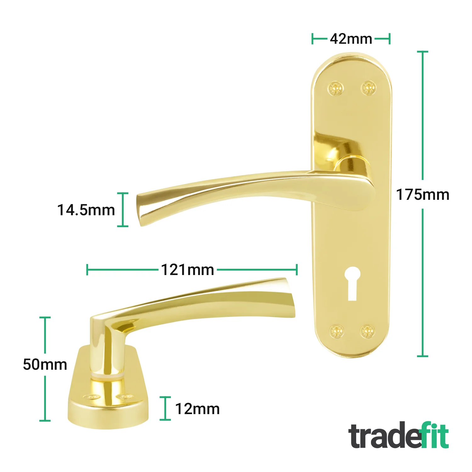 Nola Brass Plated Lever Lock Door Handles - Keyhole - Image 2