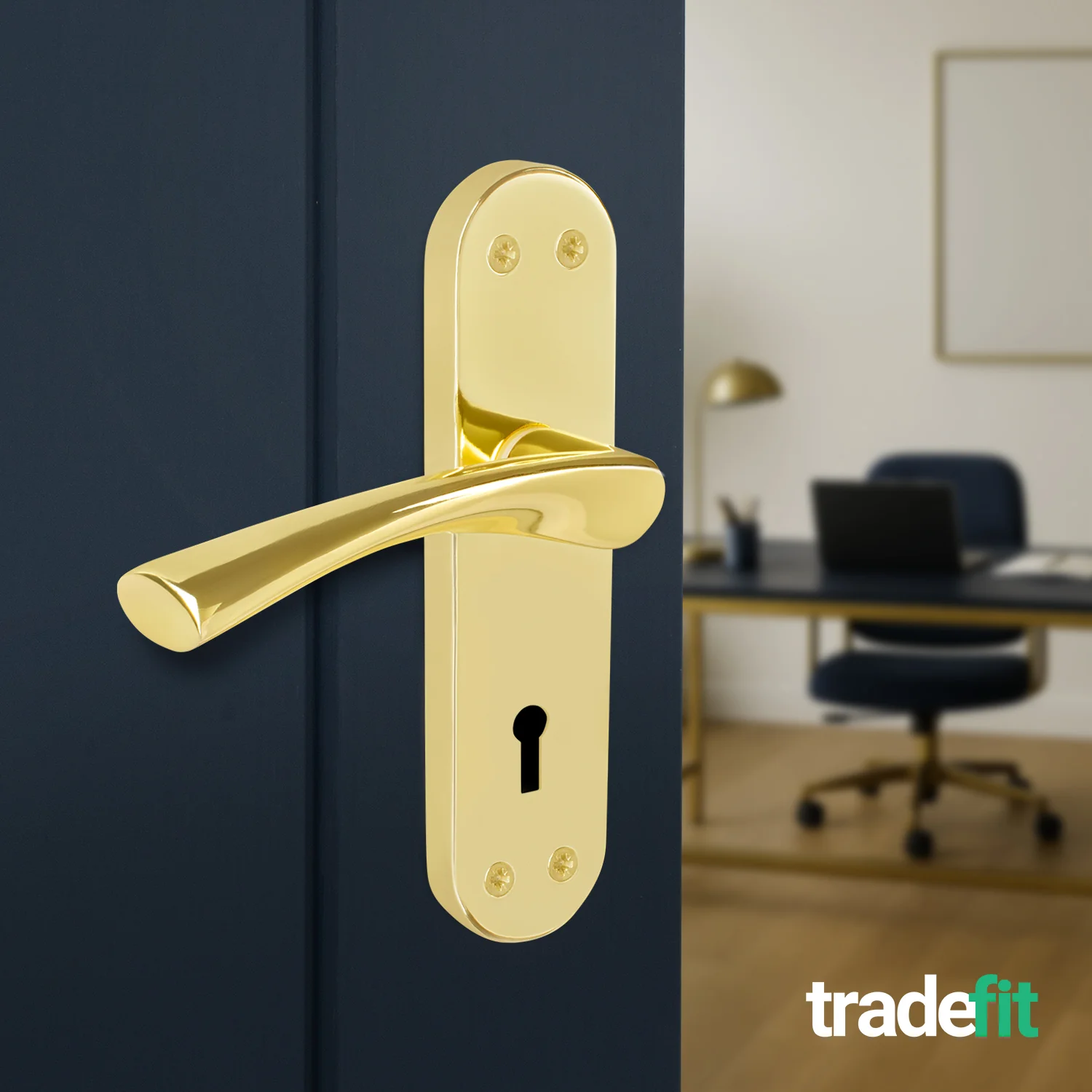Nola Brass Plated Lever Lock Door Handles - Keyhole - Image 4