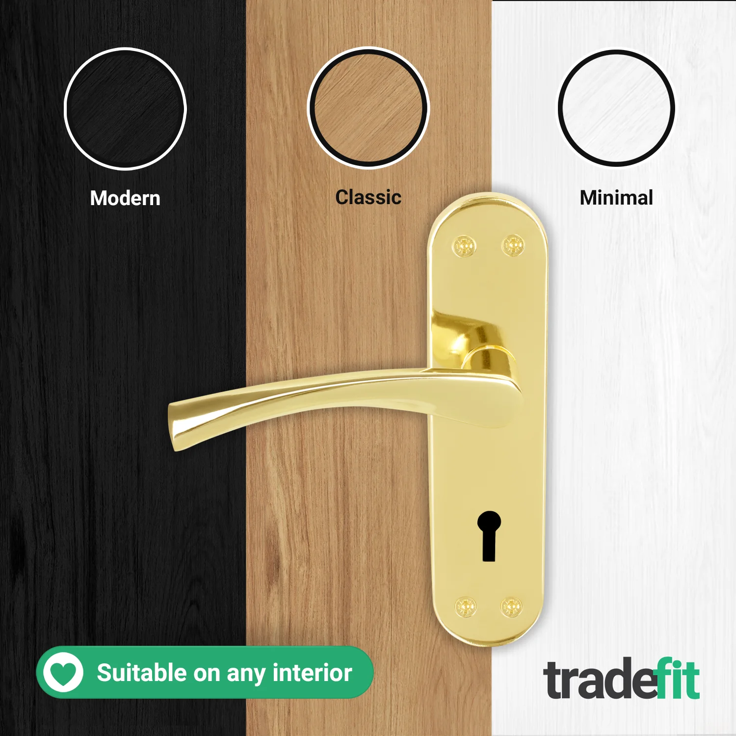 Nola Brass Plated Lever Lock Door Handles - Keyhole - Image 5