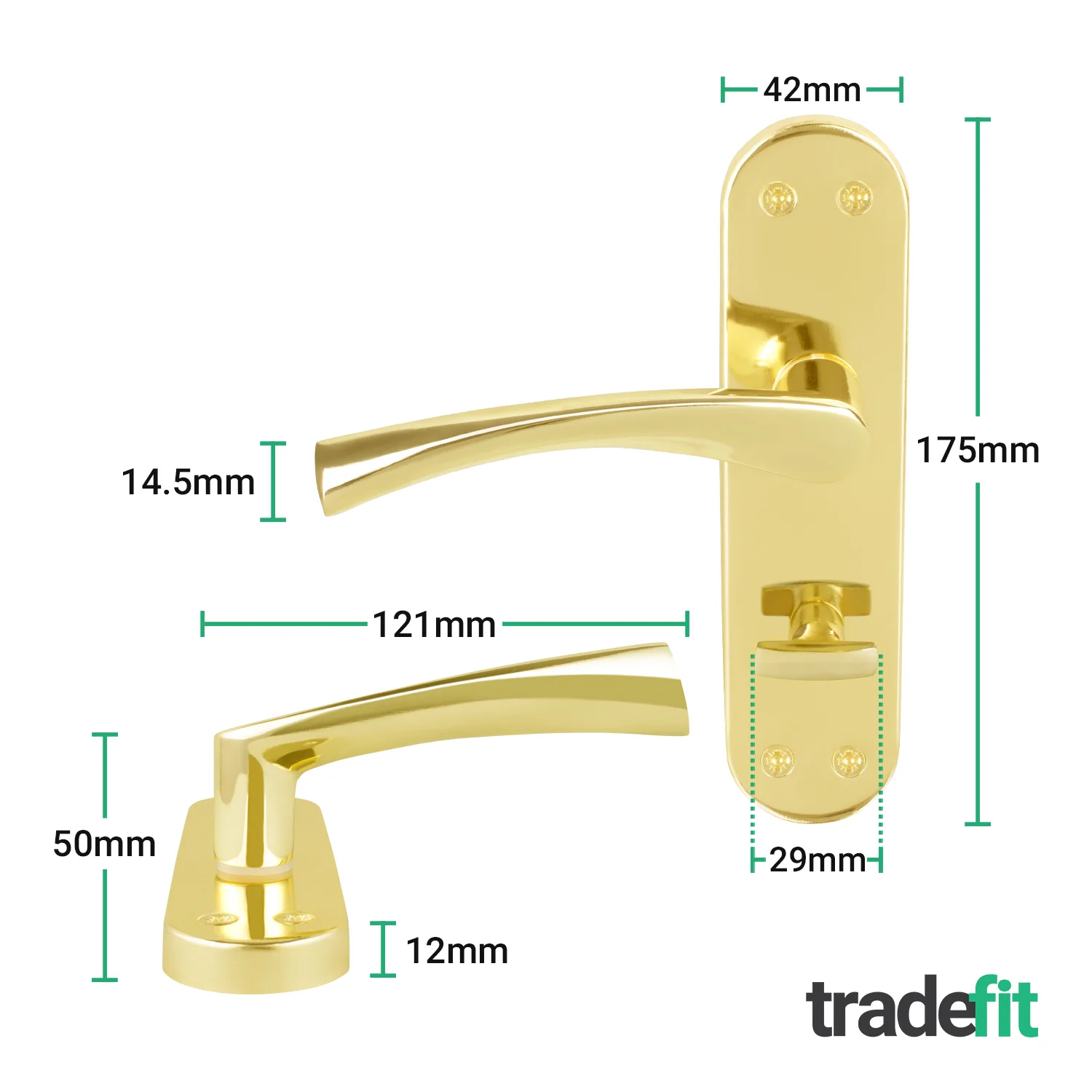 Nola Brass Plated Lever on Backplate Door Handle Pack – 64mm Bathroom Lock - Image 2