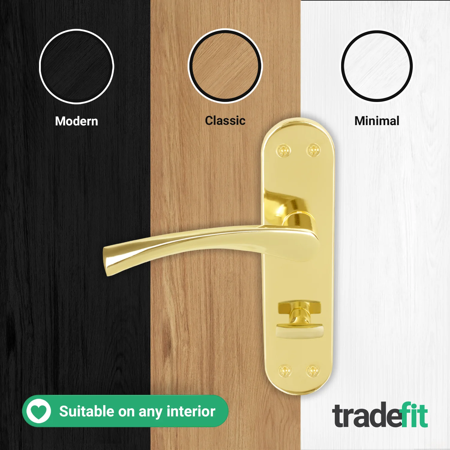 Nola Brass Plated Lever on Backplate Door Handle Pack – 64mm Bathroom Lock - Image 7