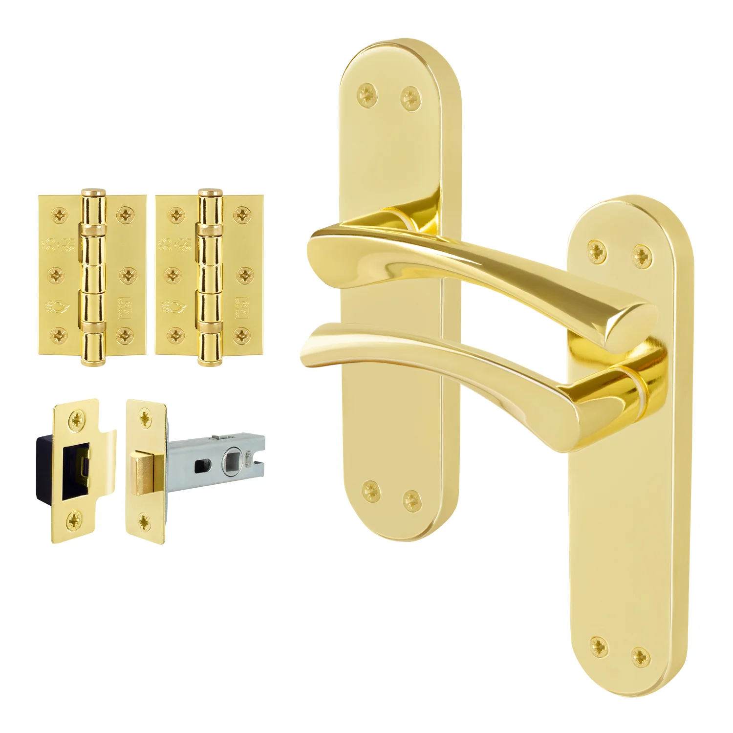 Nola Brass Plated Lever on Backplate Door Handle Pack – 64mm Latch