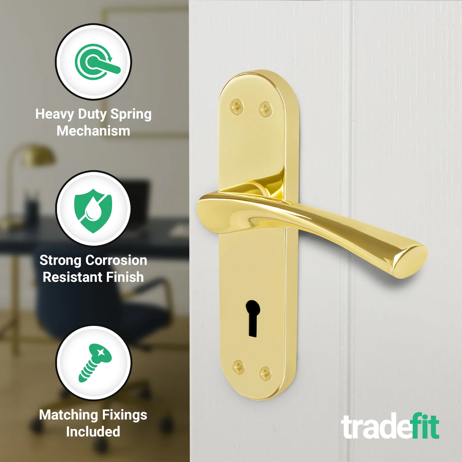 Nola Brass Plated Lever on Backplate Door Handle Pack – 64mm Sashlock - Image 4