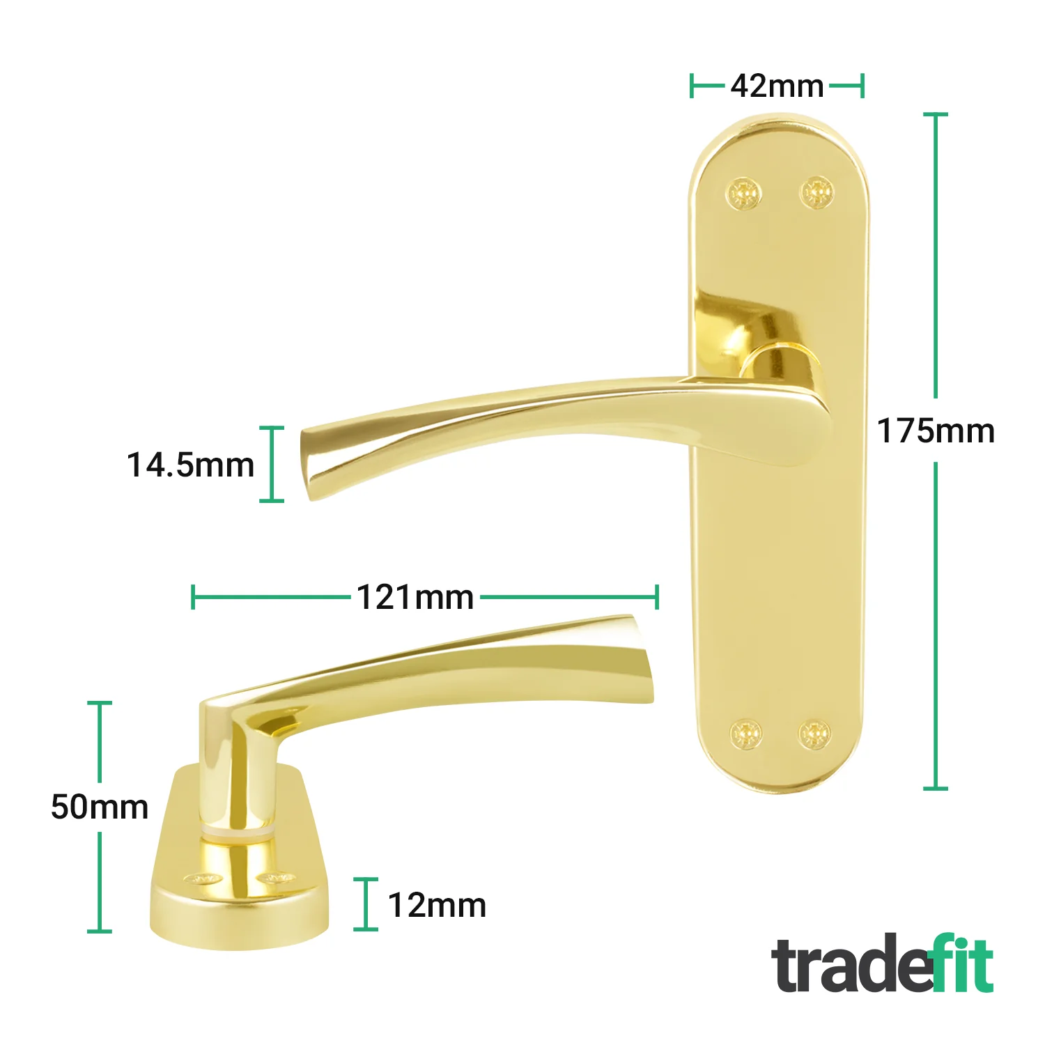 Nola Brass Plated Lever on Backplate Door Handle Pack – 76mm Latch - Image 2