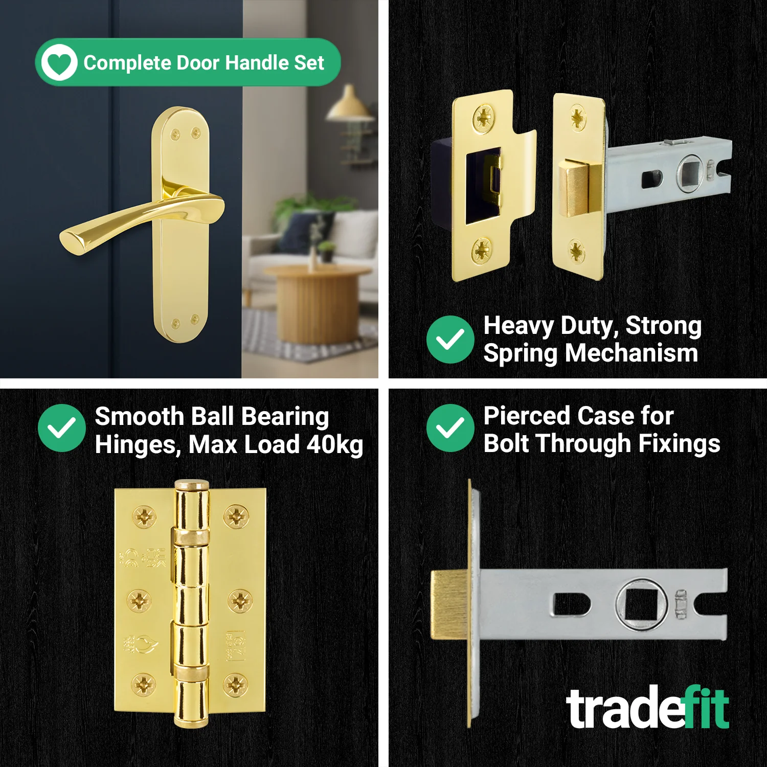 Nola Brass Plated Lever on Backplate Door Handle Pack – 76mm Latch - Image 5