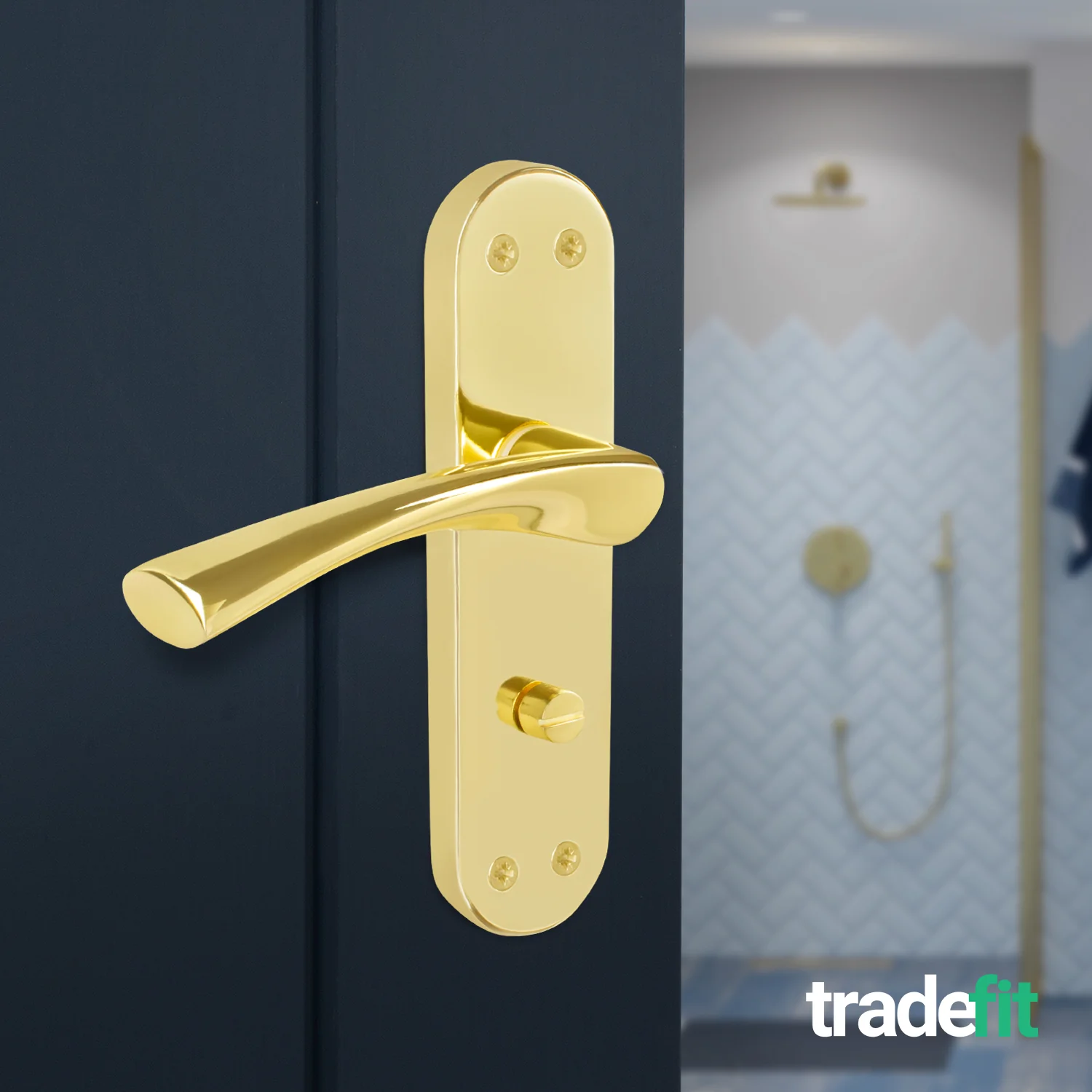 Nola Brass Plated Lever on Backplate Door Handles - Bathroom - Image 4