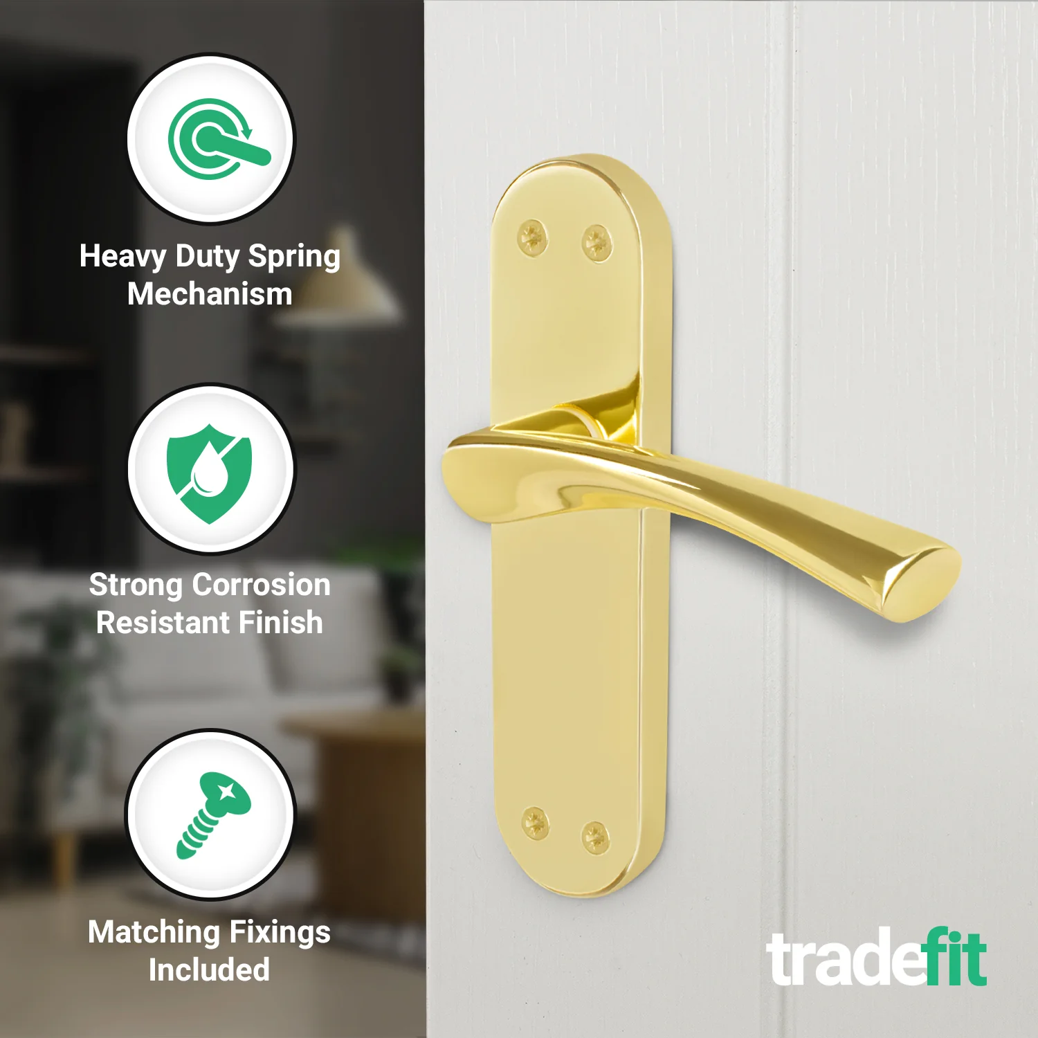 Nola Brass Plated Lever on Backplate Door Handles - Latch - Image 3