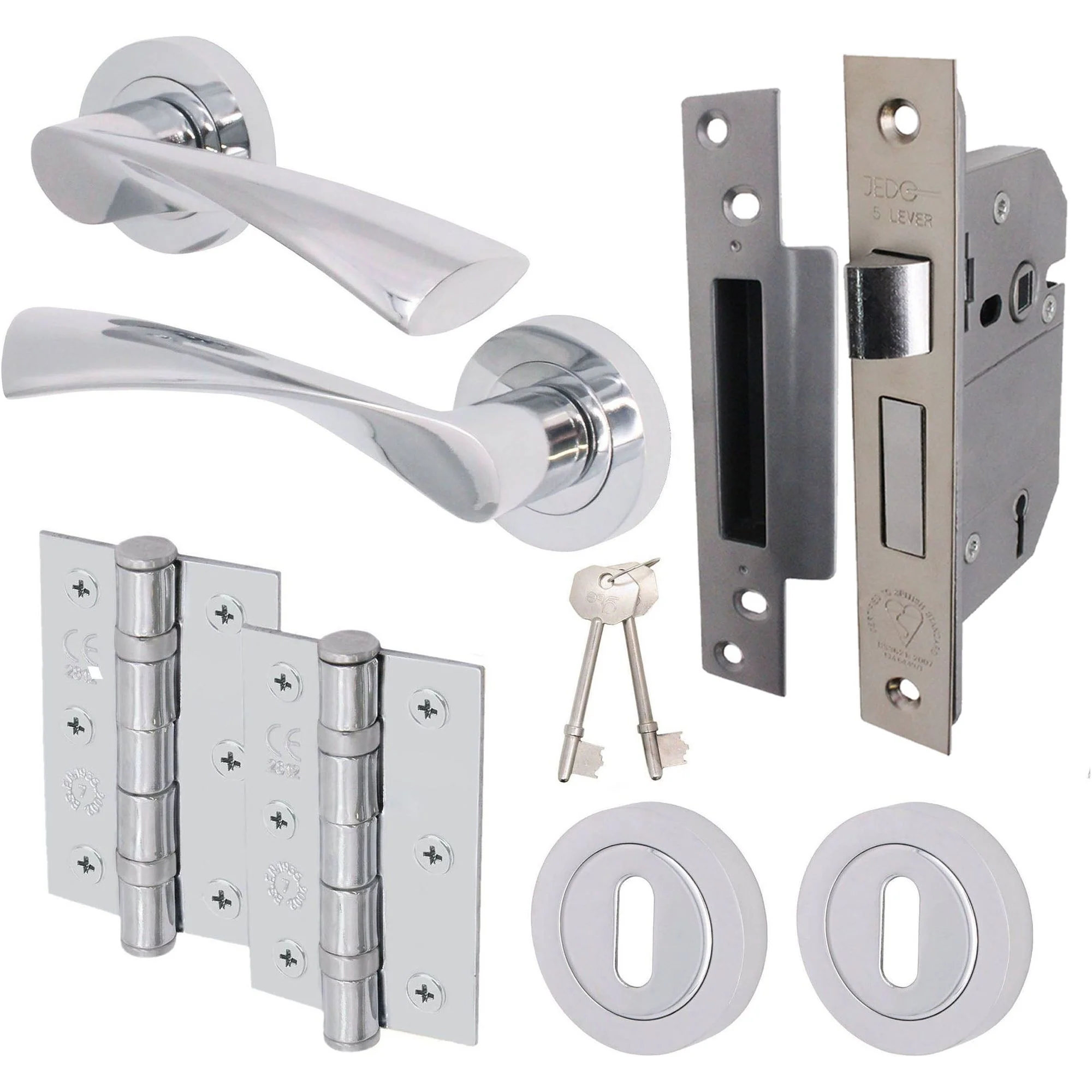 Nola Polished Chrome Lever on Rose Door Handle Pack - BS3621 5 Lever Lock