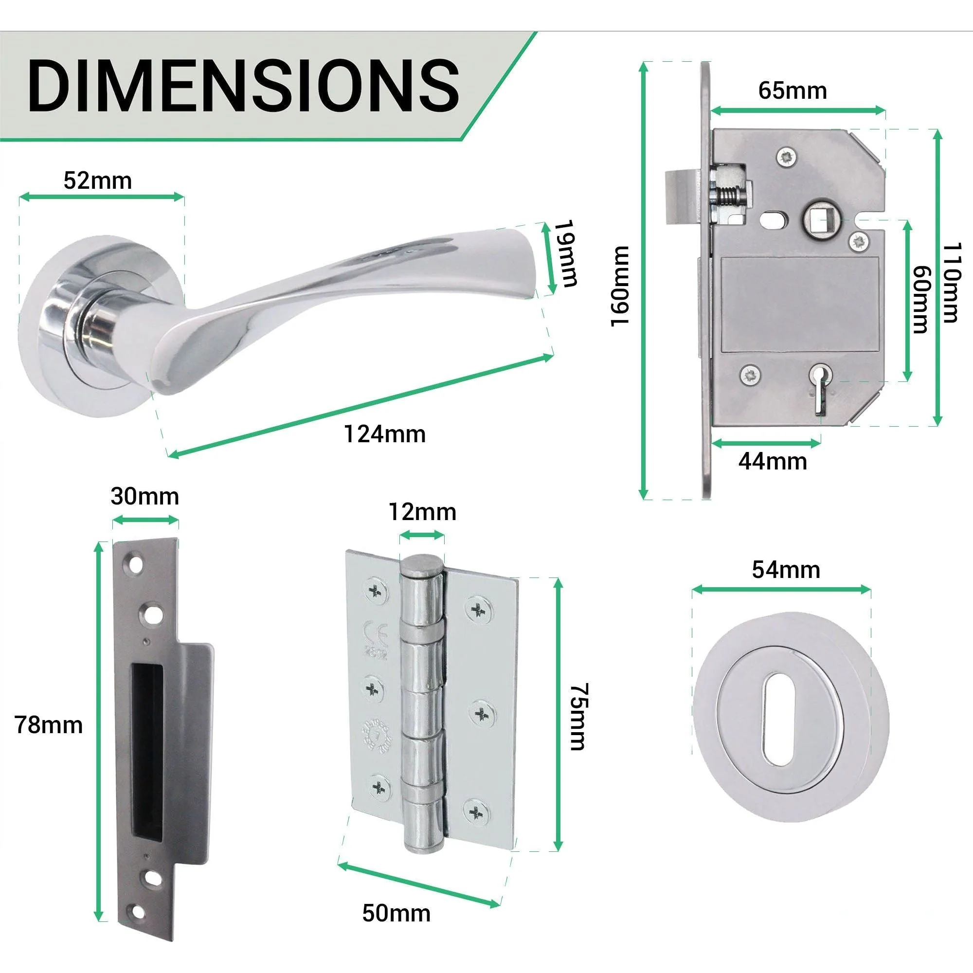 Nola Polished Chrome Lever on Rose Door Handle Pack - BS3621 5 Lever Lock - Image 4