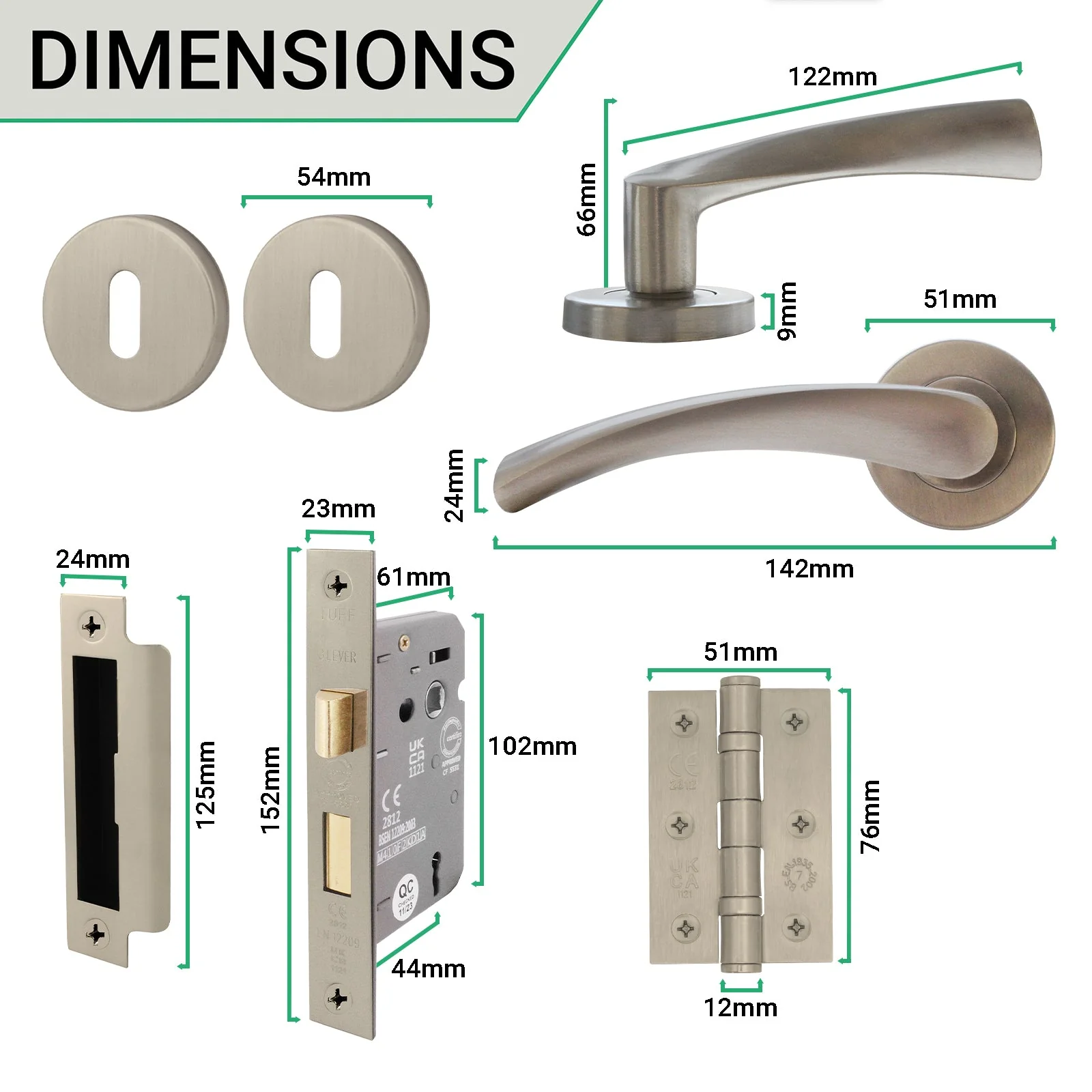 Nola Satin Nickel Lever on Rose Door Handle Pack - BS3621 5 Lever Lock - Image 2