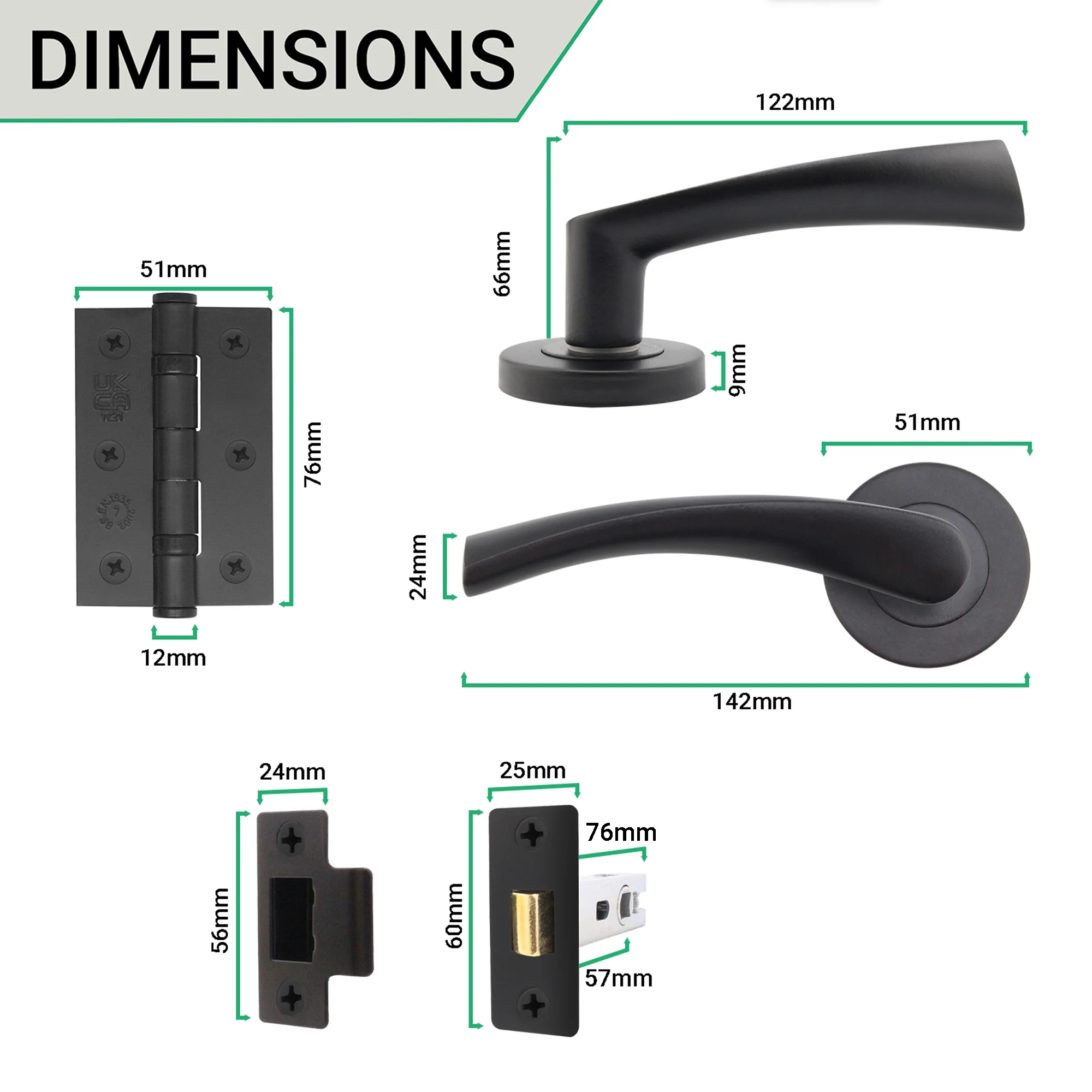 Nola Matt Black Lever on Rose Door Handle Pack - 76mm Latch - Image 3