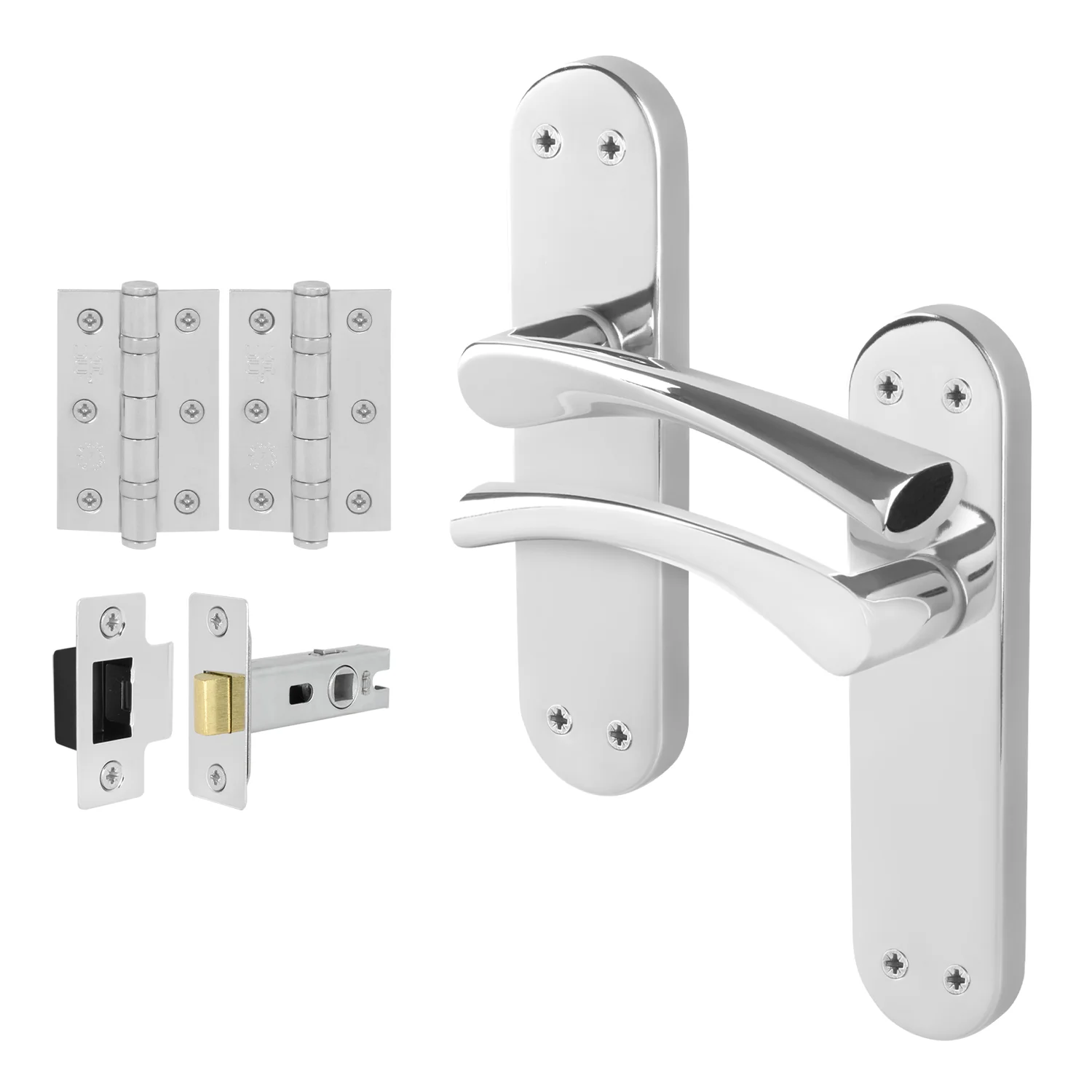 Nola Polished Chrome Lever on Backplate Door Handle Pack - 64mm Latch