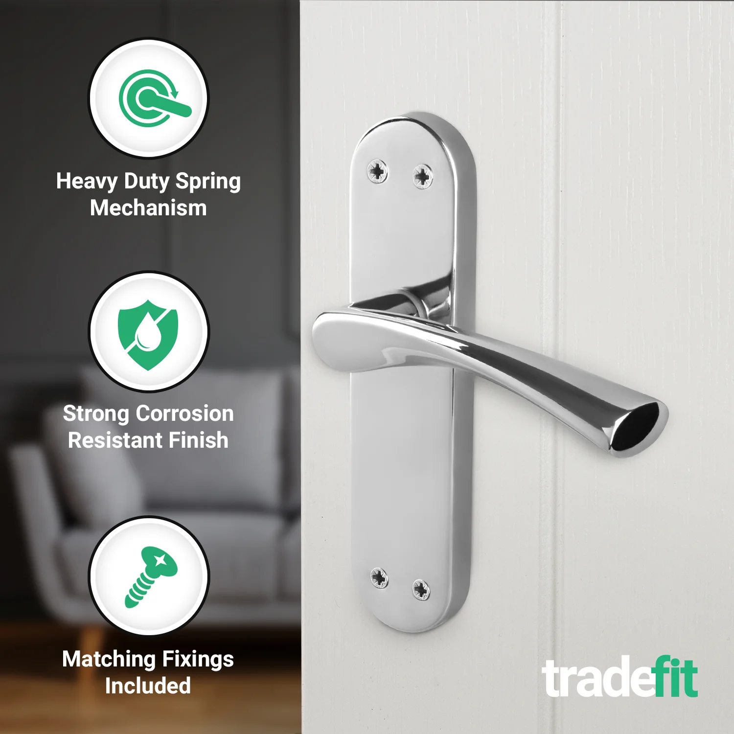Nola Polished Chrome Lever on Backplate Door Handle Pack - 64mm Latch - Image 4