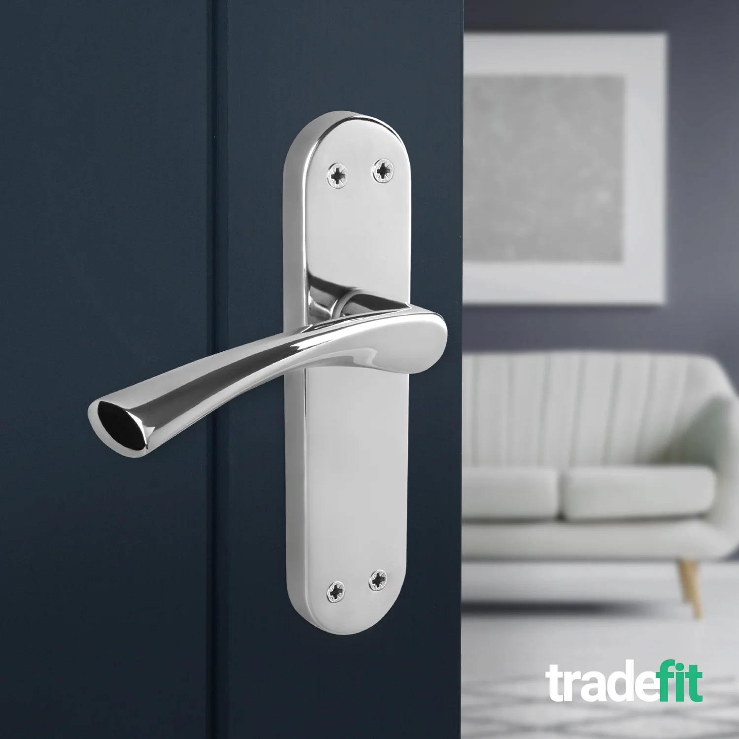 Nola Polished Chrome Lever on Backplate Door Handle Pack - 64mm Latch - Image 6