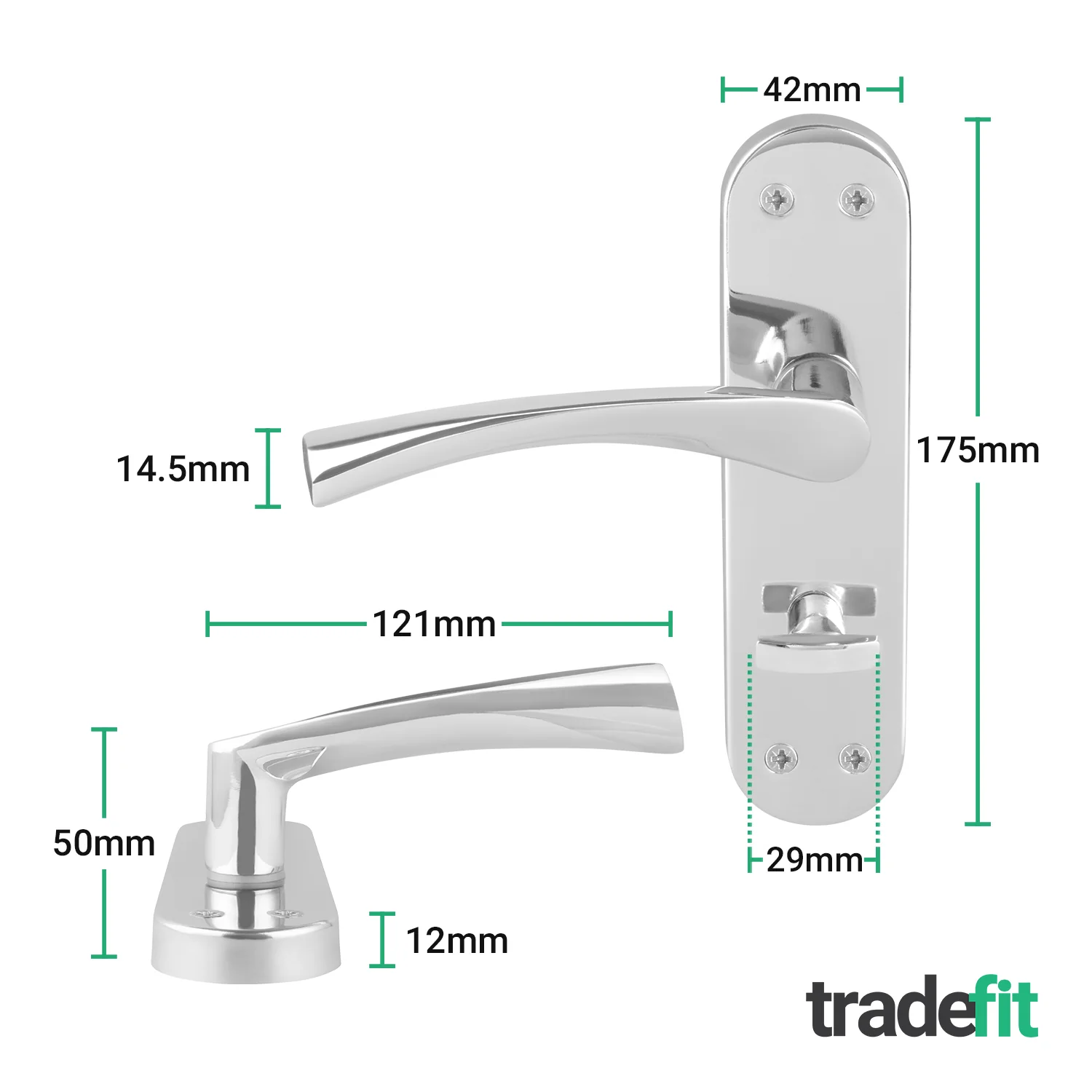 Nola Polished Chrome Lever on Backplate Door Handle Pack - 80mm Bathroom Lock - Image 2