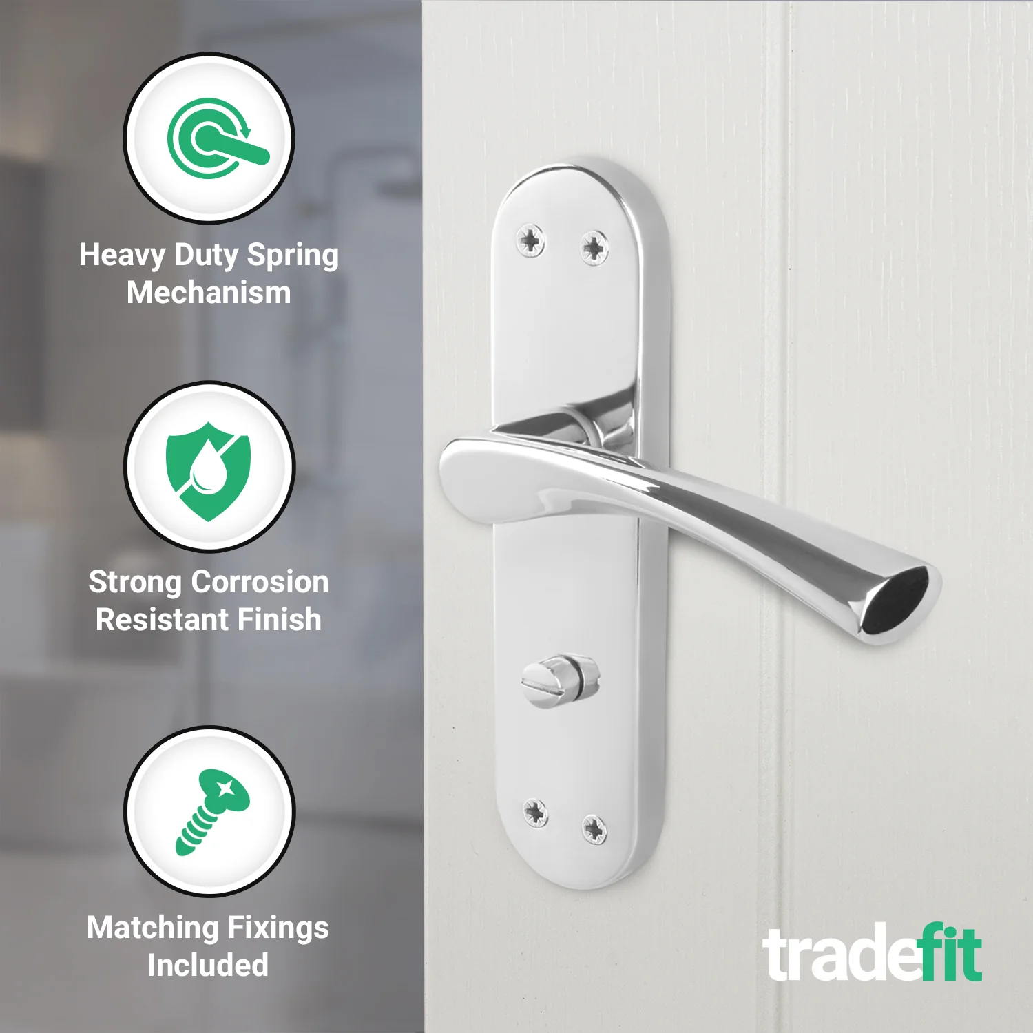 Nola Polished Chrome Lever on Backplate Door Handle Pack - 80mm Bathroom Lock - Image 4