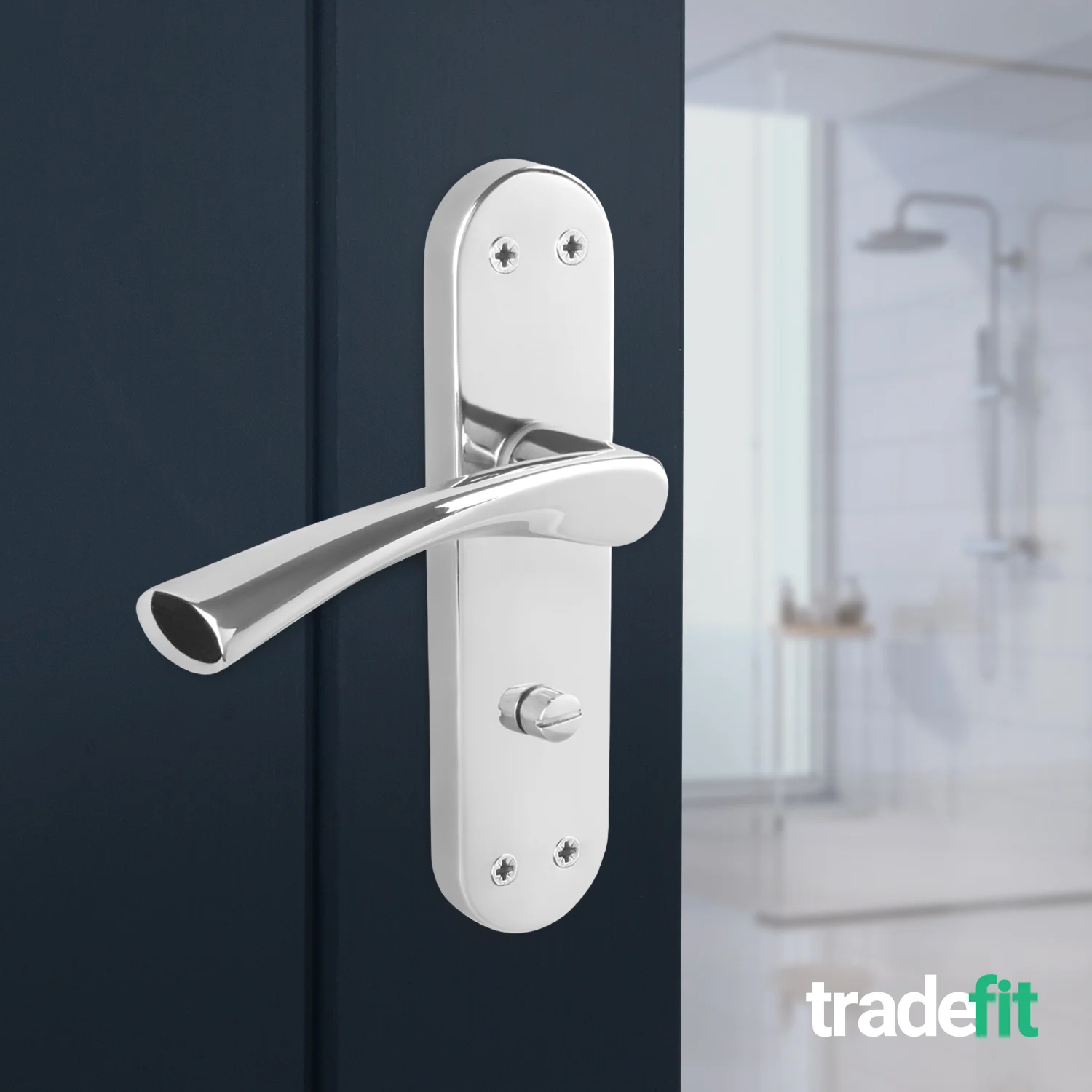 Nola Polished Chrome Lever on Backplate Door Handle Pack - 80mm Bathroom Lock - Image 6