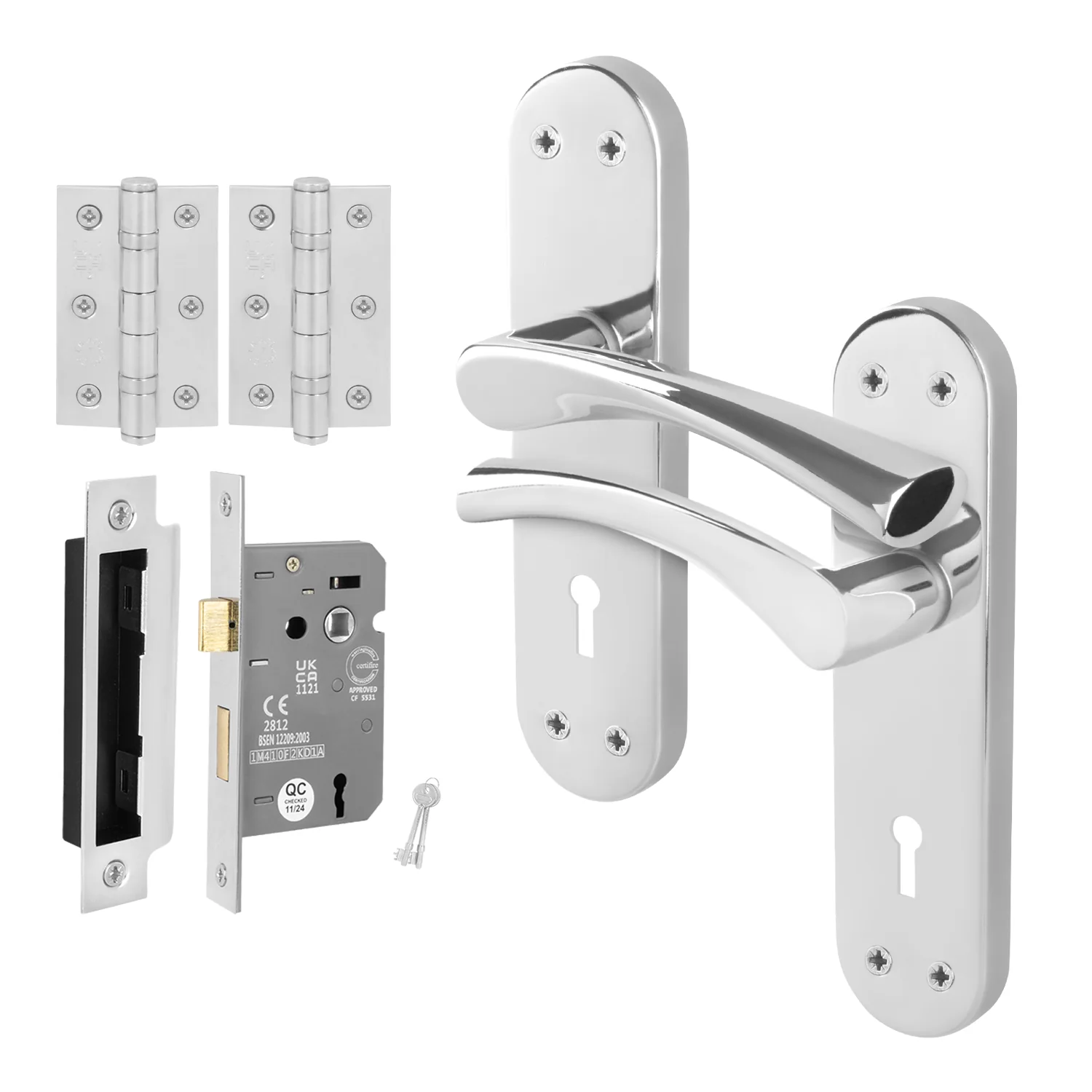 Nola Polished Chrome Lever on Backplate Door Handle Pack - 80mm Sashlock
