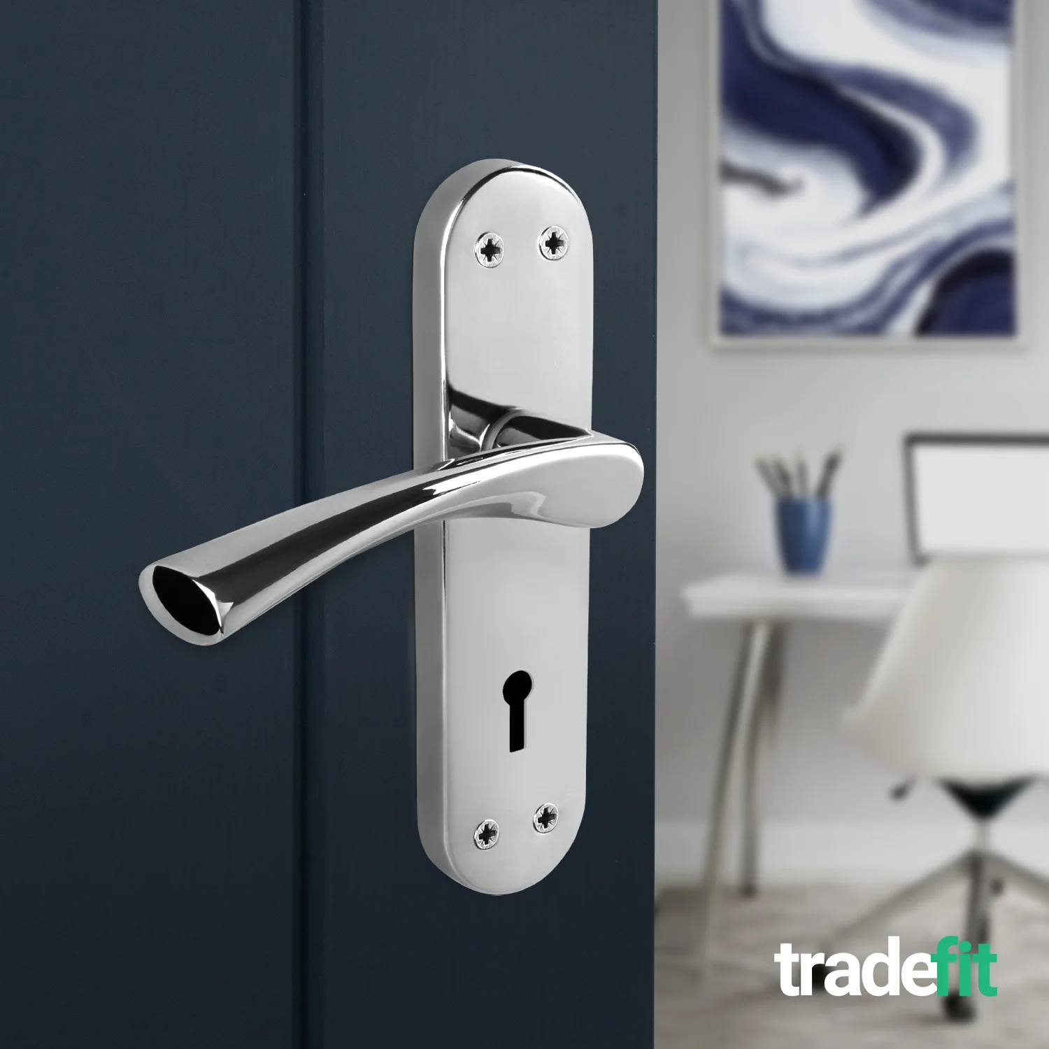 Nola Polished Chrome Lever on Backplate Door Handle Pack - 80mm Sashlock - Image 6