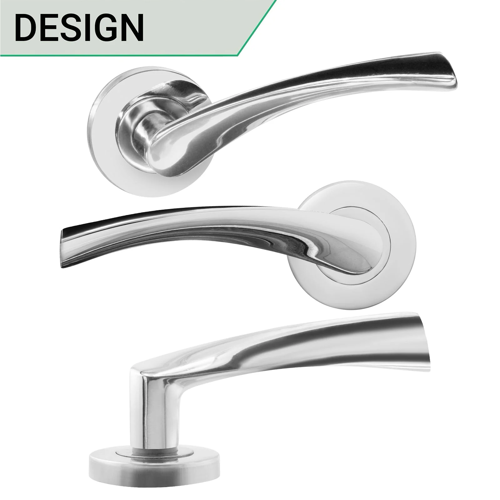 Nola Polished Chrome Lever on Rose Door Handle Pack - 76mm Latch - Image 2