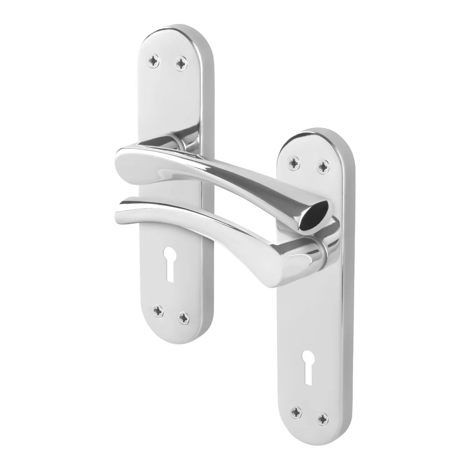 Nola Polished Chrome Lever on Backplate Door Handle - Keyhole