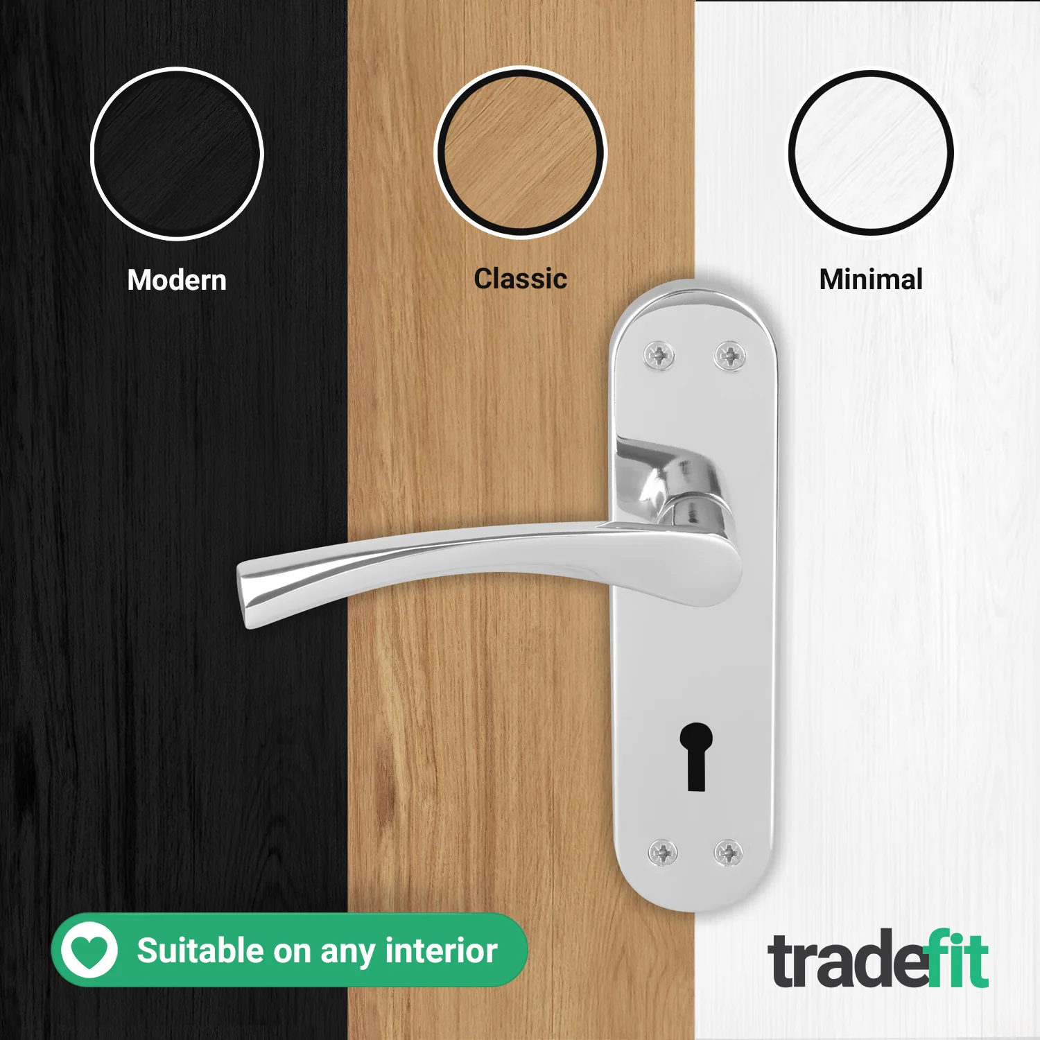 Nola Polished Chrome Lever on Backplate Door Handle - Keyhole - Image 5