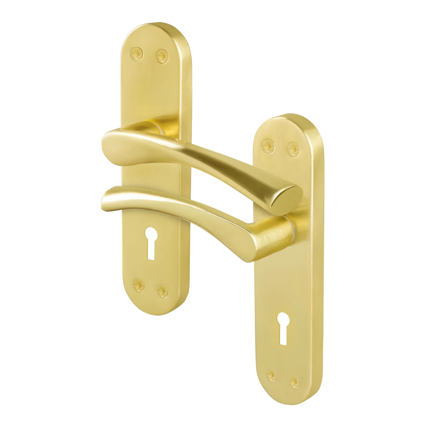 Nola Satin Brass Lever Lock Door Handles - Keyhole