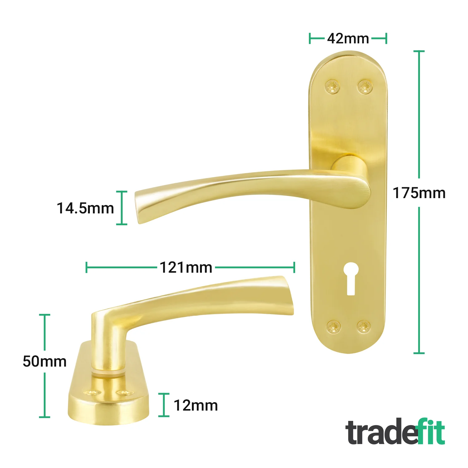 Nola Satin Brass Lever Lock Door Handles - Keyhole - Image 2