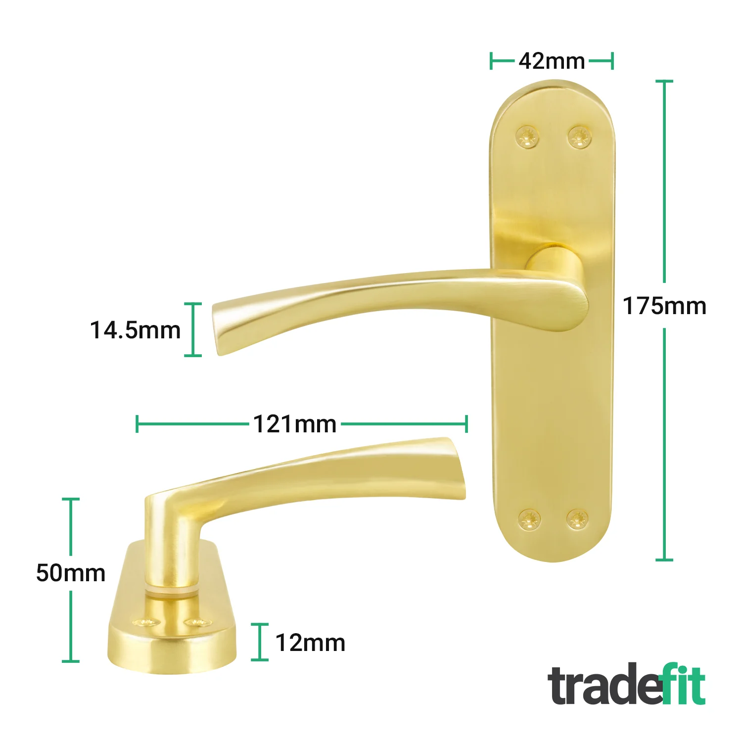 Nola Satin Brass Lever on Backplate Door Handle Pack – 64mm Latch - Image 2