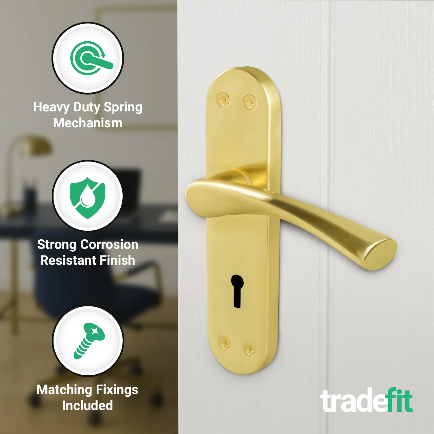 Nola Satin Brass Lever on Backplate Door Handle Pack – 64mm Sashlock - Image 4