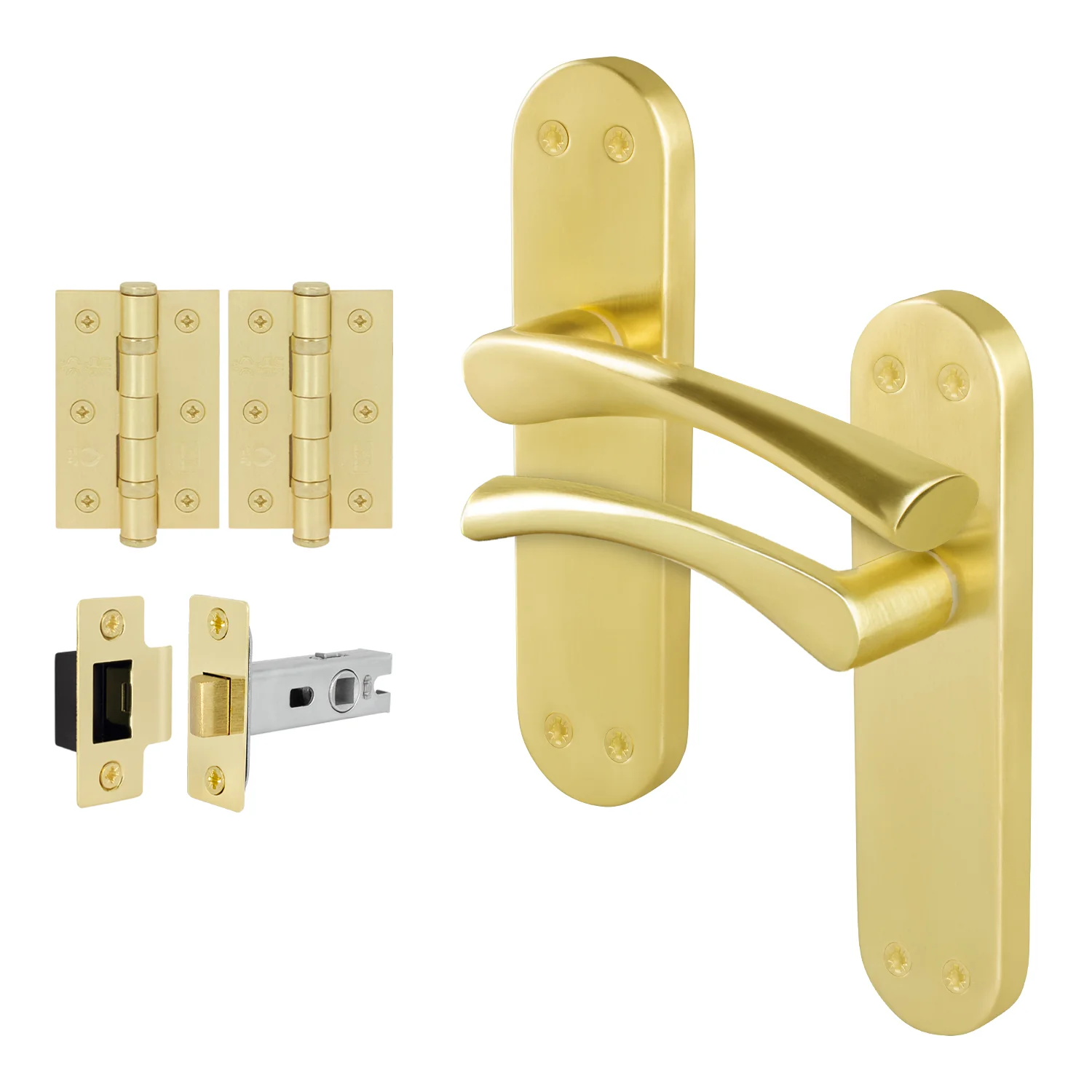 Nola Satin Brass Lever on Backplate Door Handle Pack – 76mm Latch