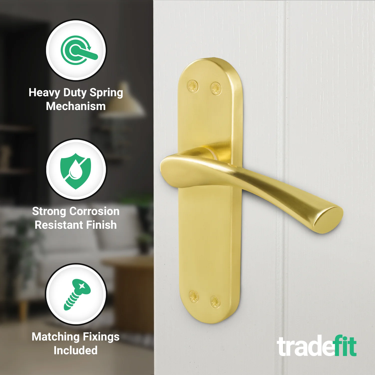 Nola Satin Brass Lever on Backplate Door Handle Pack – 76mm Latch - Image 4