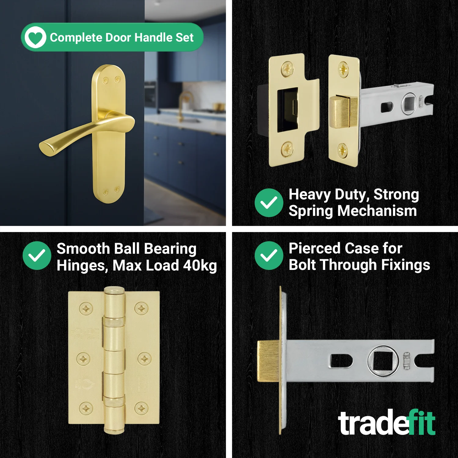 Nola Satin Brass Lever on Backplate Door Handle Pack – 76mm Latch - Image 5