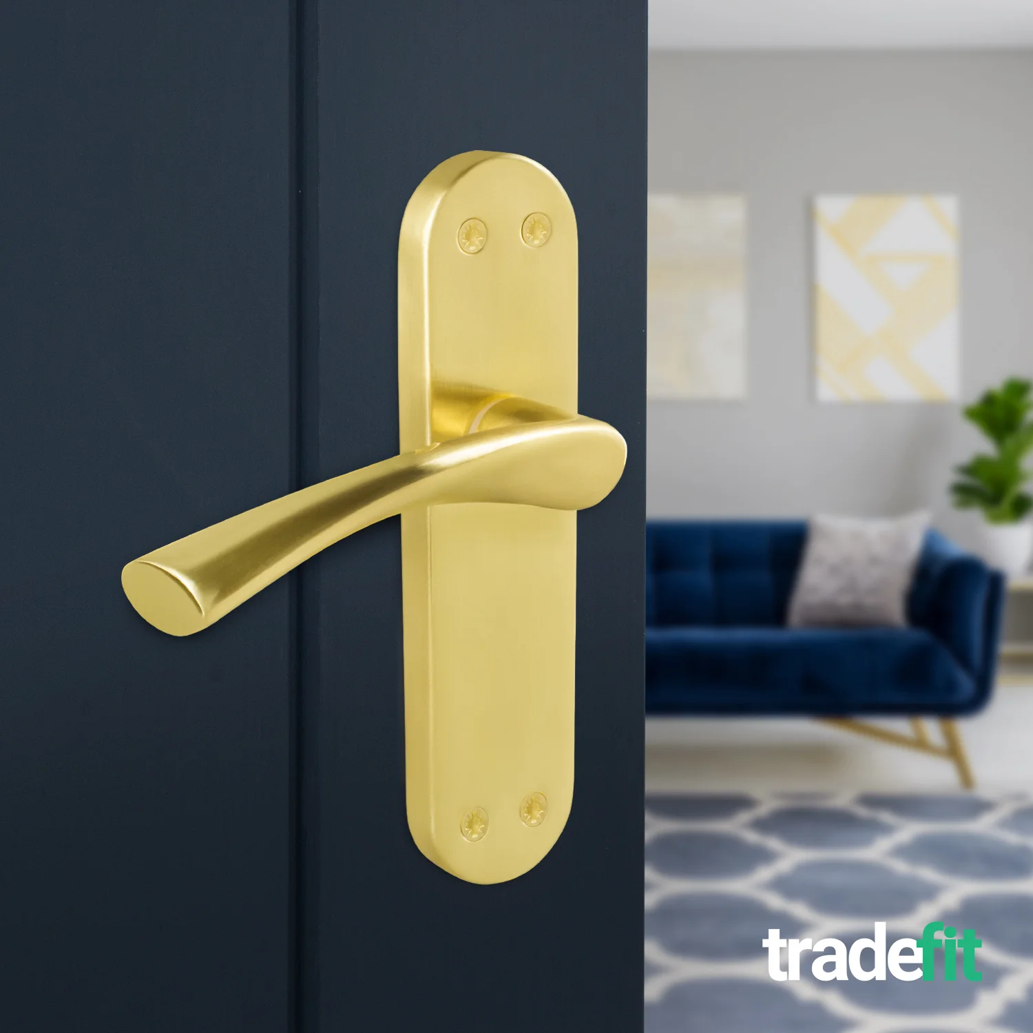 Nola Satin Brass Lever on Backplate Door Handle Pack – 76mm Latch - Image 6