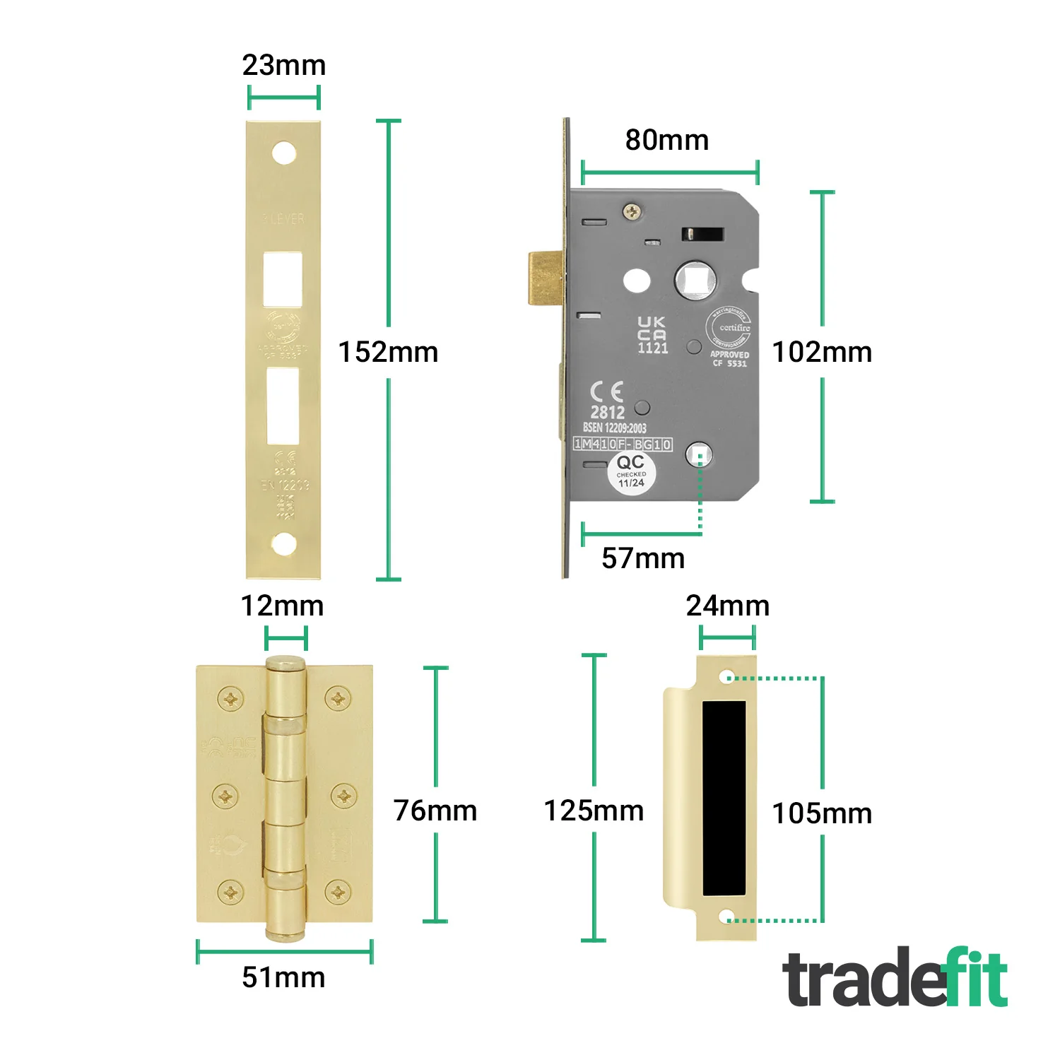 Nola Satin Brass Lever on Backplate Door Handle Pack – 80mm Bathroom Lock - Image 3