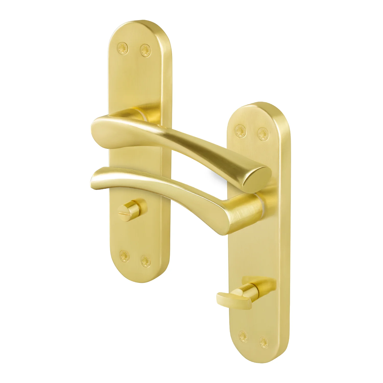 Nola Satin Brass Lever on Backplate Door Handles - Bathroom