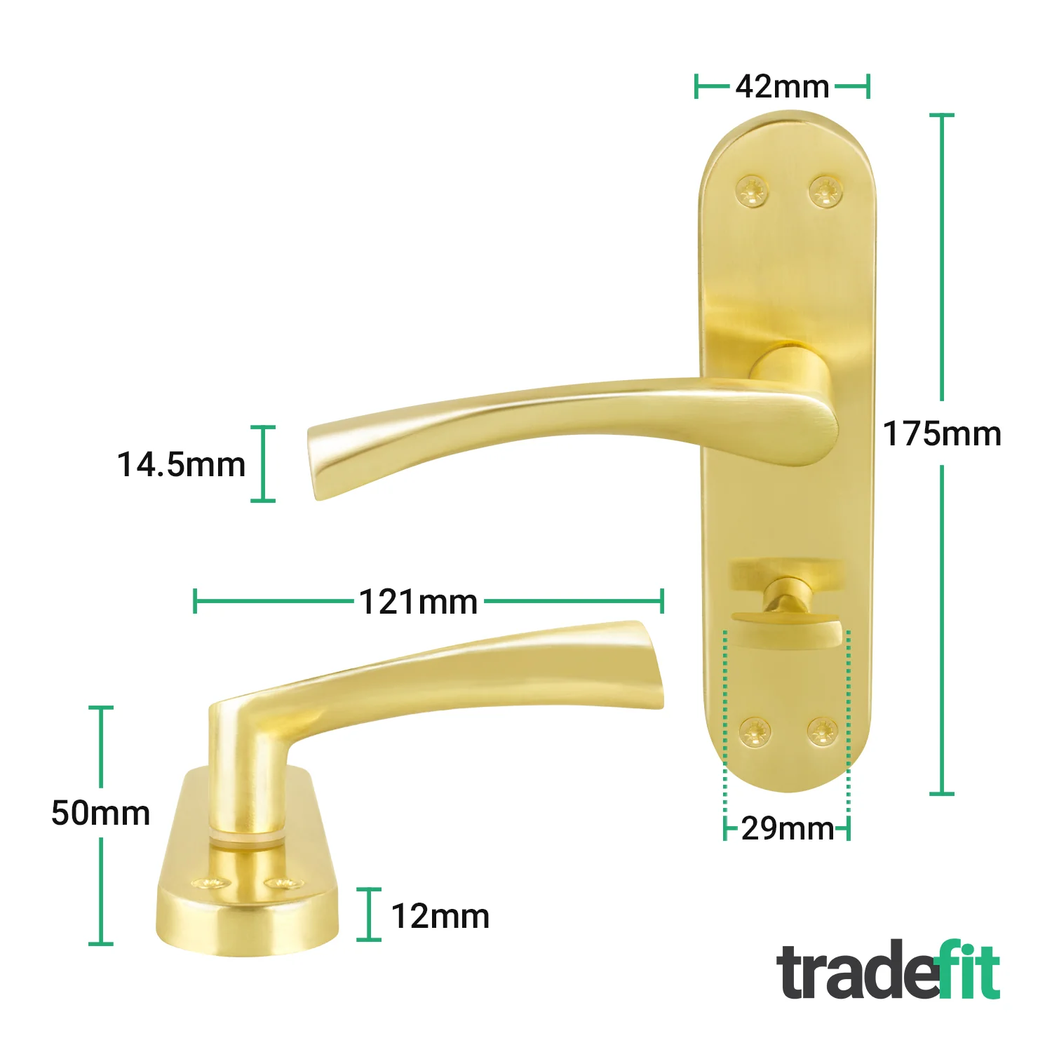 Nola Satin Brass Lever on Backplate Door Handles - Bathroom - Image 2