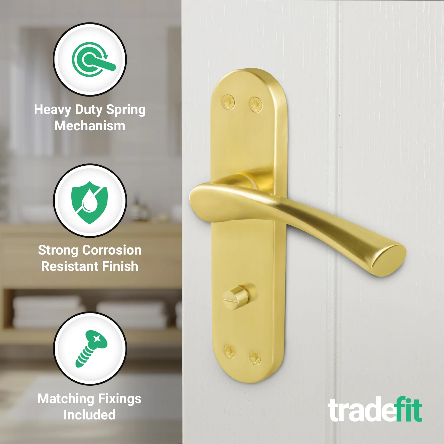 Nola Satin Brass Lever on Backplate Door Handles - Bathroom - Image 3