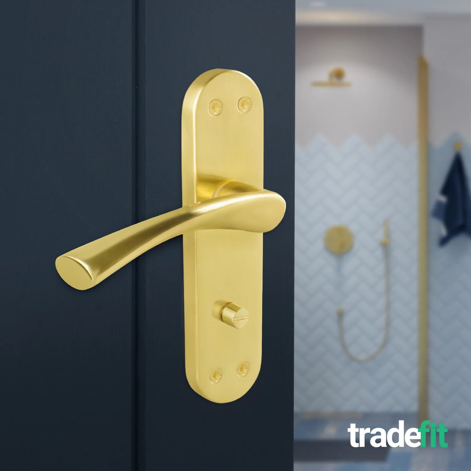 Nola Satin Brass Lever on Backplate Door Handles - Bathroom - Image 4