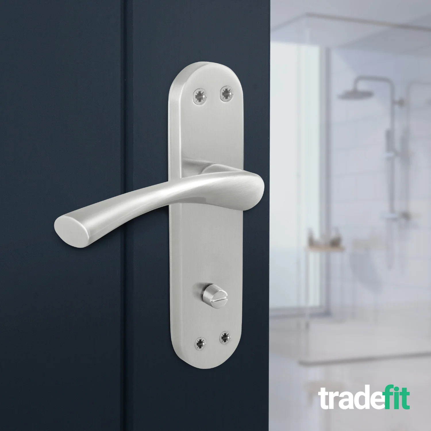 Nola Satin Nickel Lever on Backplate Door Handle Pack - 64mm Bathroom Lock - Image 6