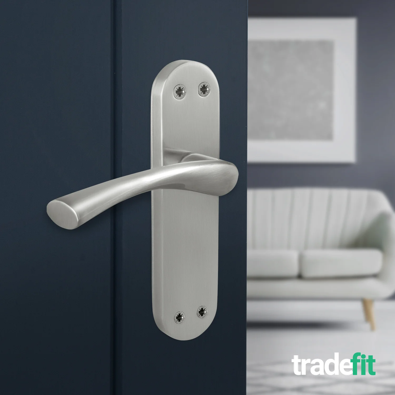 Nola Satin Nickel Lever on Backplate Door Handle Pack - 76mm Latch - Image 6