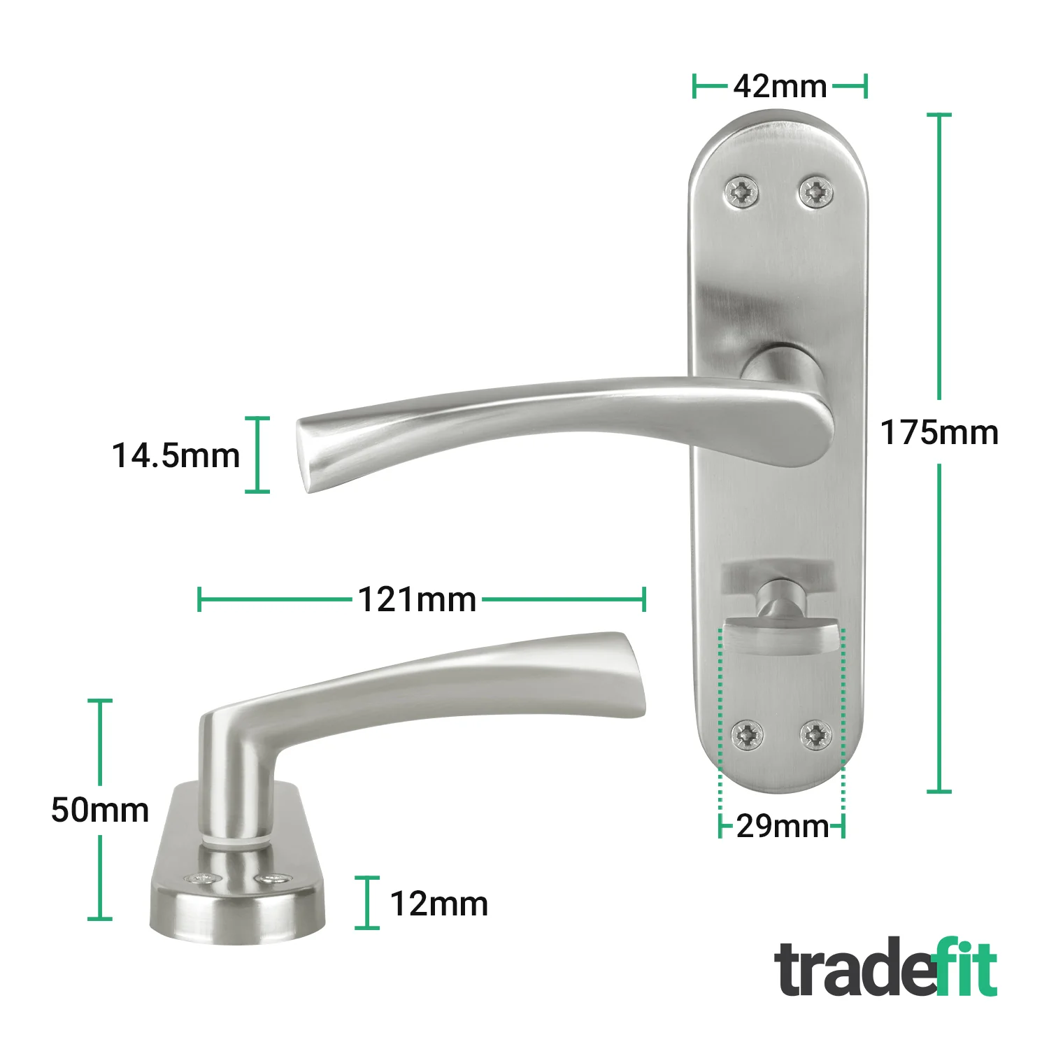 Nola Satin Nickel Lever on Backplate Door Handle Pack - 80mm Bathroom Lock - Image 2