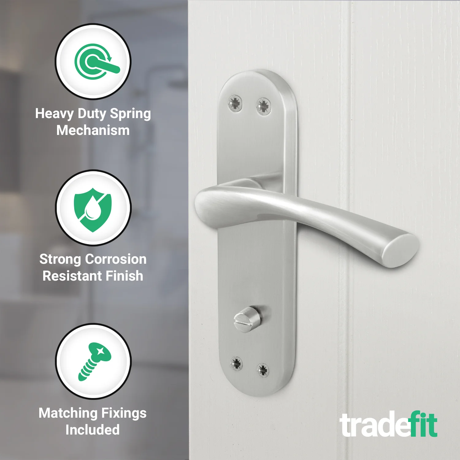 Nola Satin Nickel Lever on Backplate Door Handle - Bathroom - Image 3